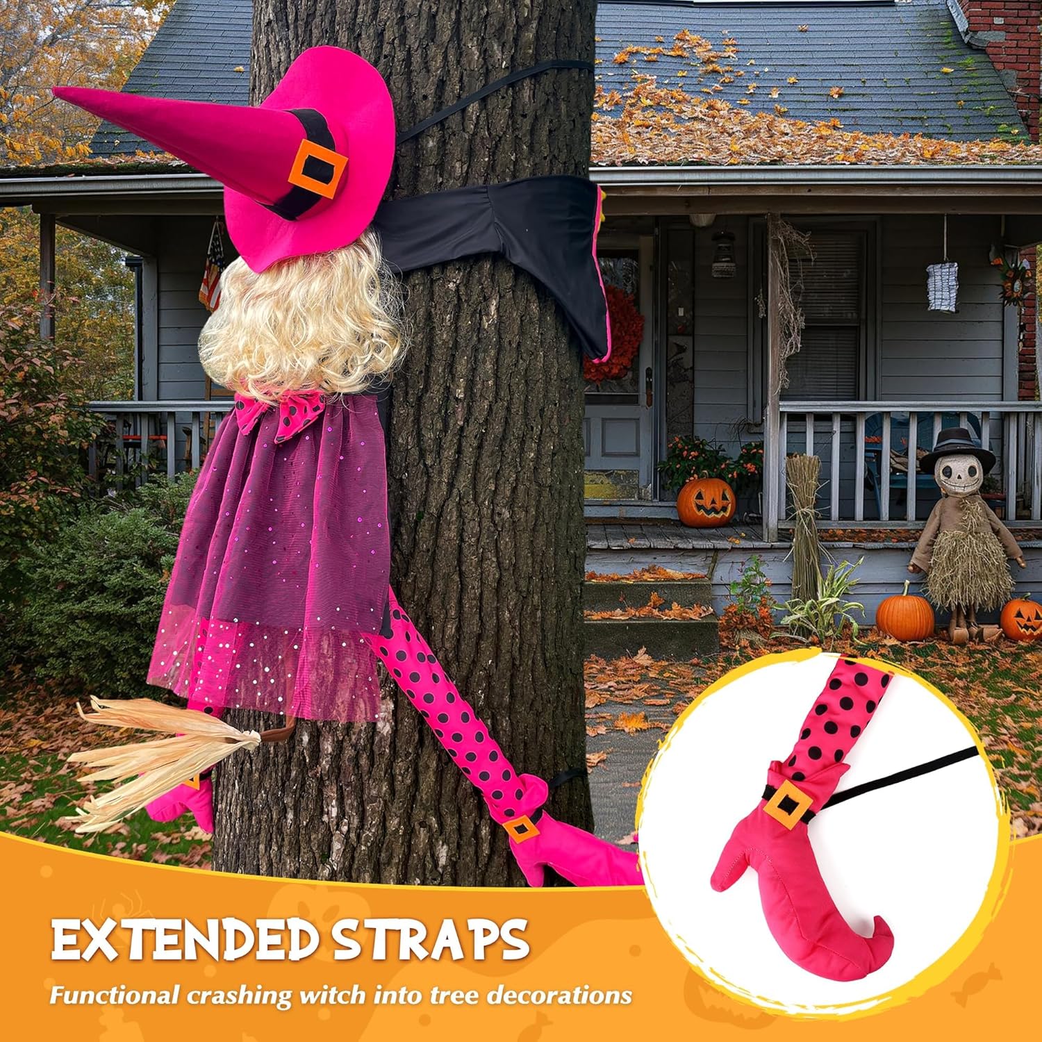 Thumbnail 5 de HOIIOH 53-Inch Pink Crashing Witch Halloween Yard Decoration