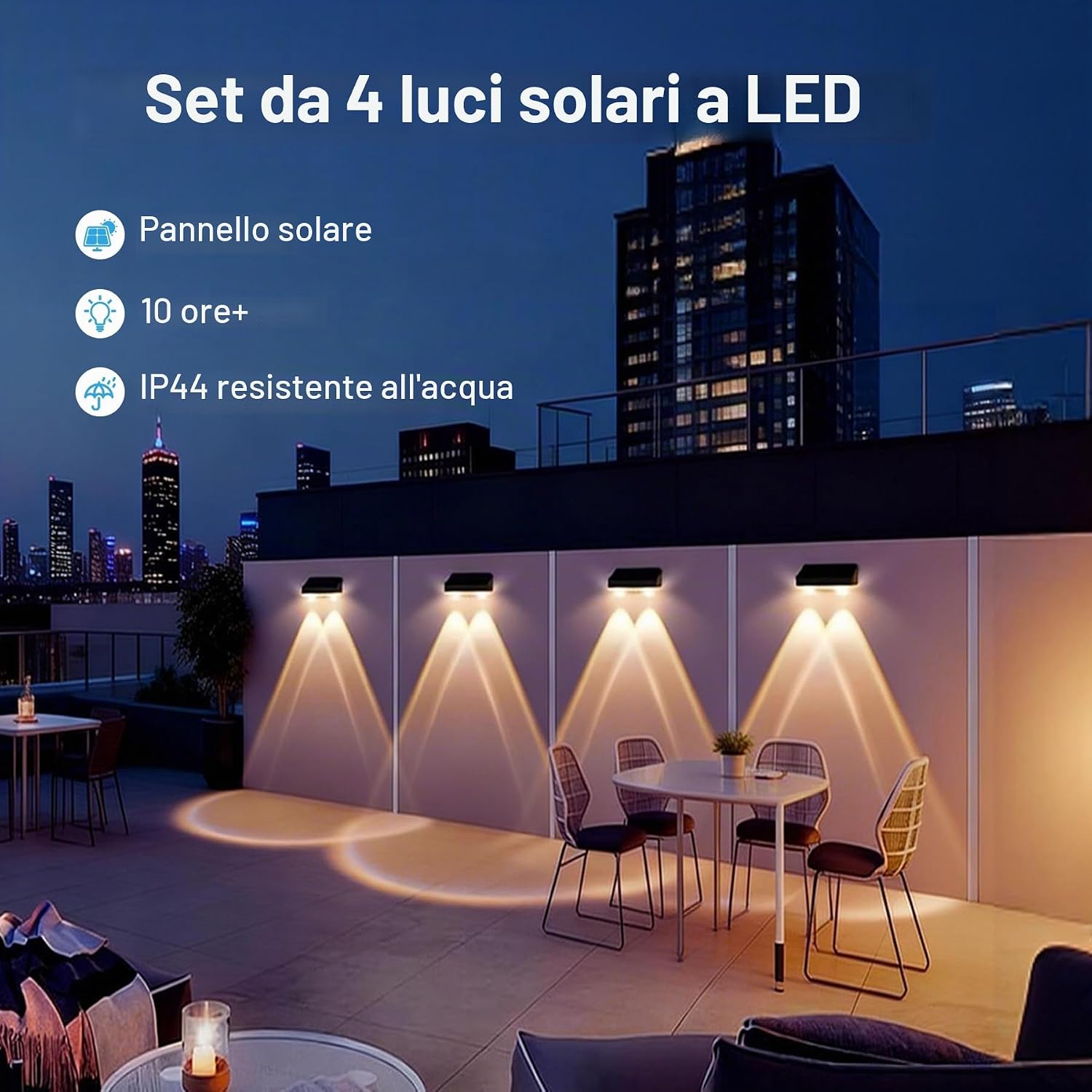 Detalle de Sylvwin Lampade solari da esterno – confezione da 4 applique LED per pareti, gradini e recinzioni (bianco caldo)