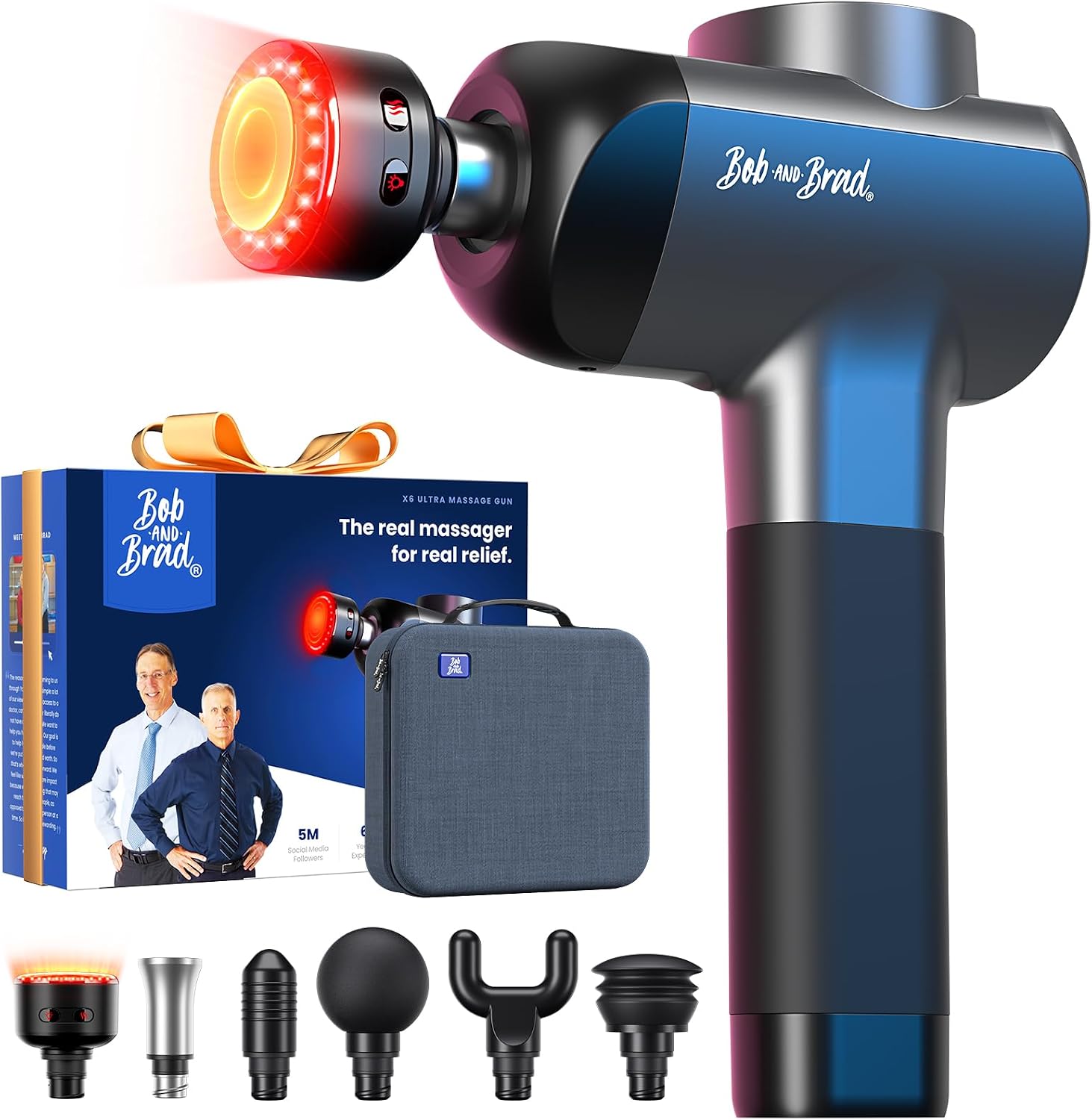 Detalle de BOB AND BRAD X6 Ultra Massagepistole mit Infrarotlicht & Wärme – Profi Tiefengewebe-Muskelmassagegerät mit Titan-Kopf und 6 Aufsätzen