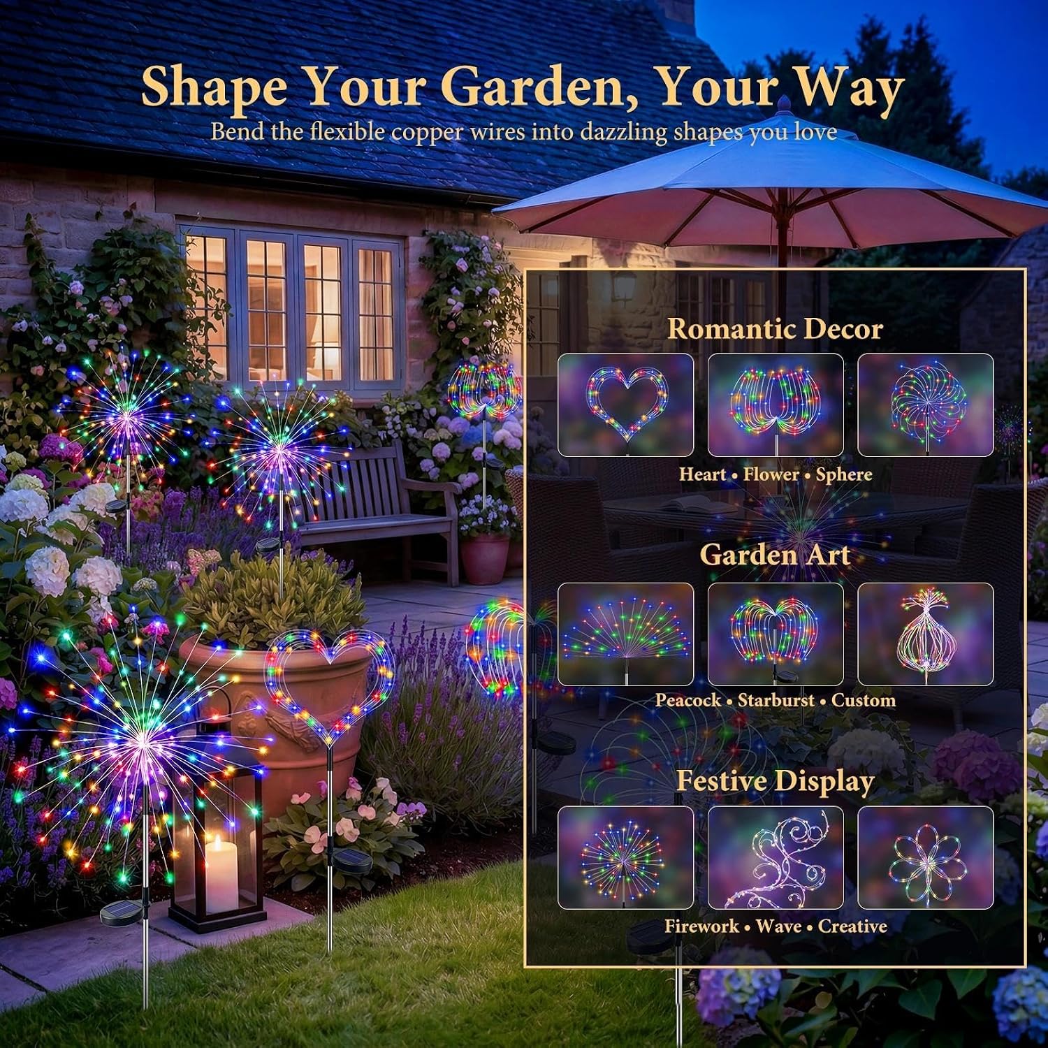 Detalle 2 de Fairdeer Solar Firework Lights Outdoor Garden (4 Pack) – 120 LED Copper-Wire Starburst Path Lights