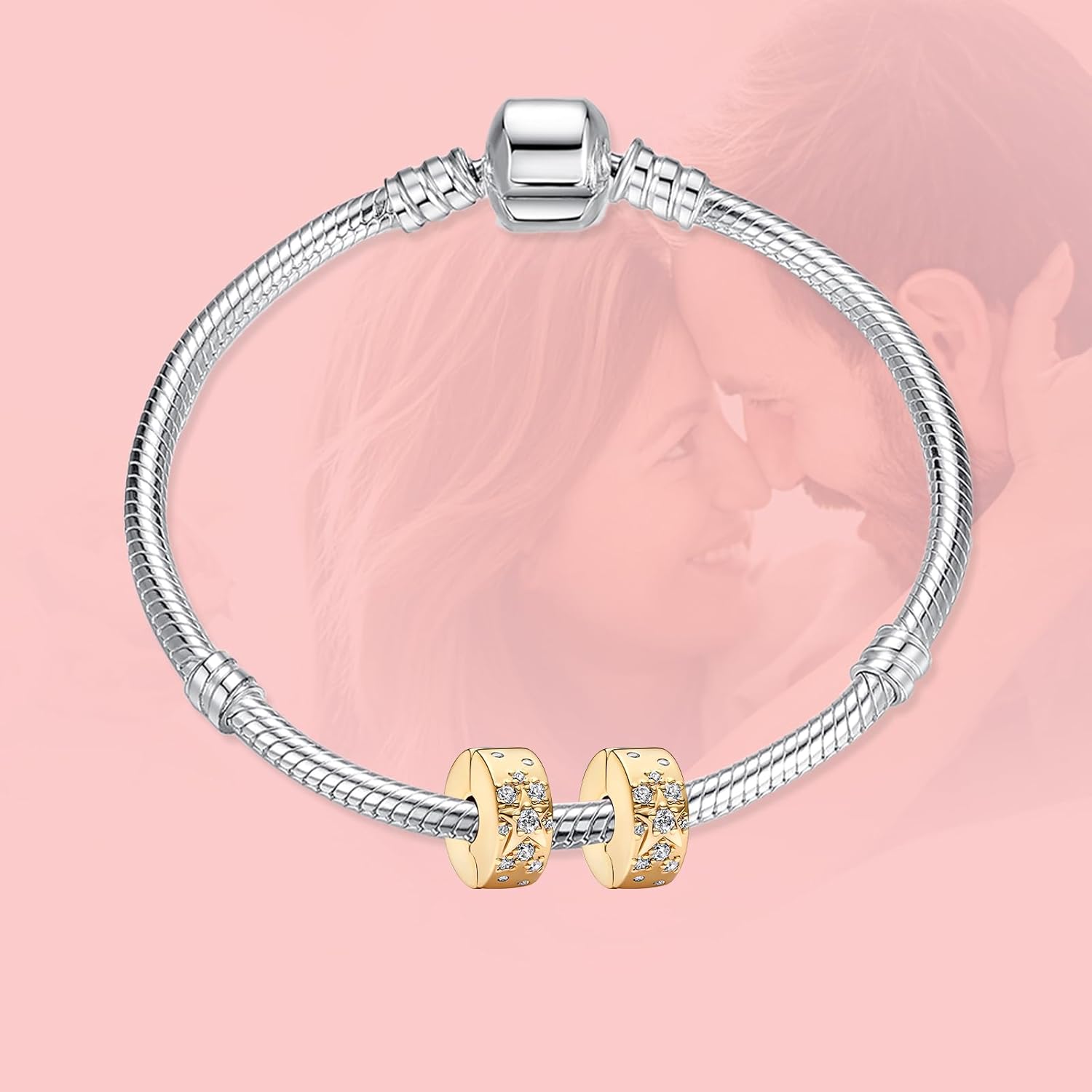 Thumbnail 3 de Amuefer Clip Spacer Charms – 2 Stück aus 925 Sterling Silber, Cubic Zirkonia, Shell Pink Pavé