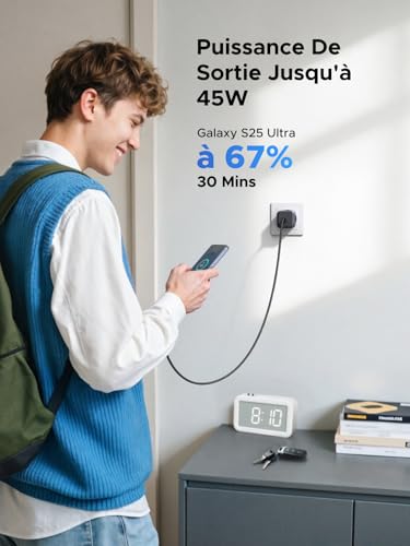 Detalle de UGREEN Zapix Chargeur USB C 45W : GaN rapide, sécurité et polyvalence
