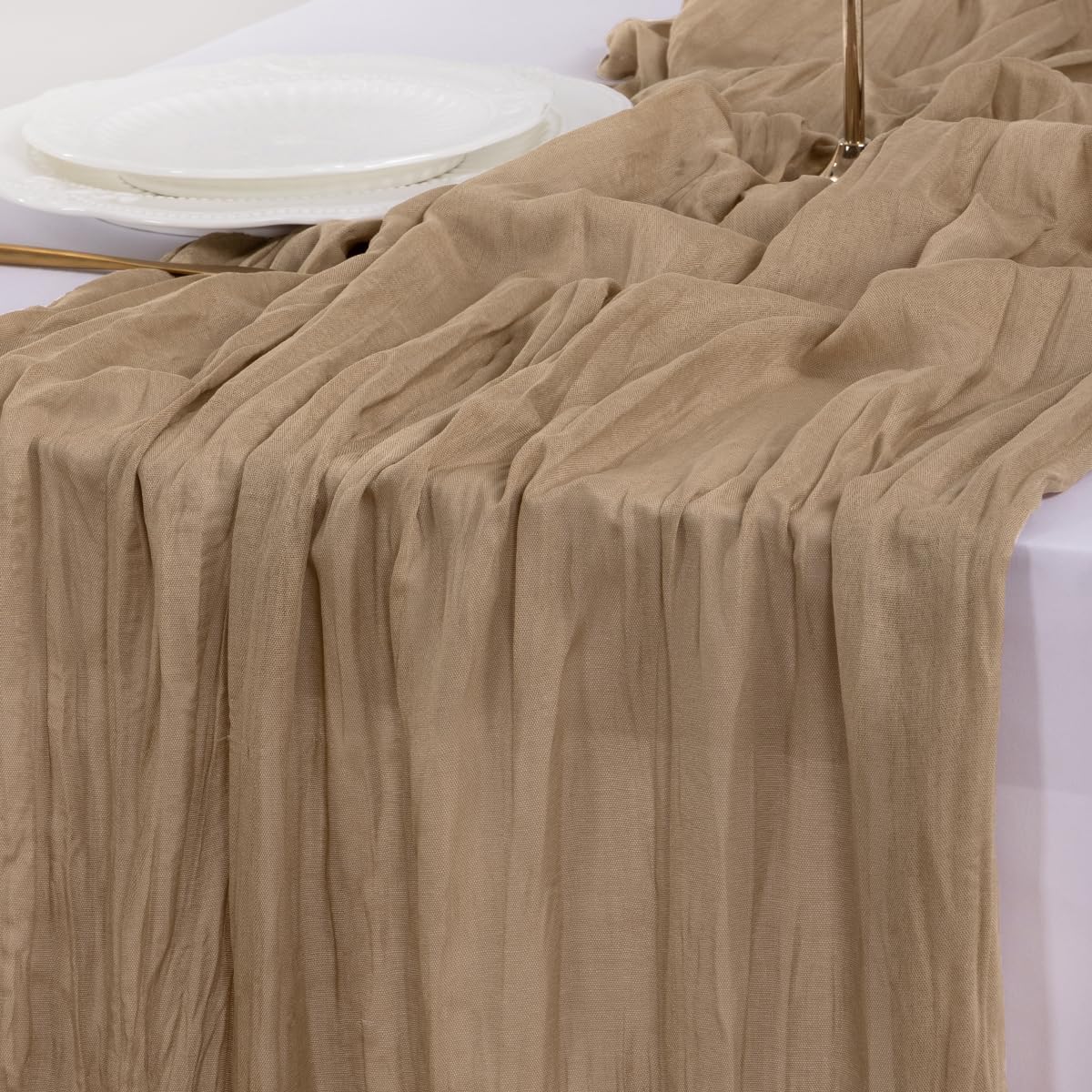 Thumbnail 5 de Socomi Nude Brown Cheesecloth Table Runner 120 inch