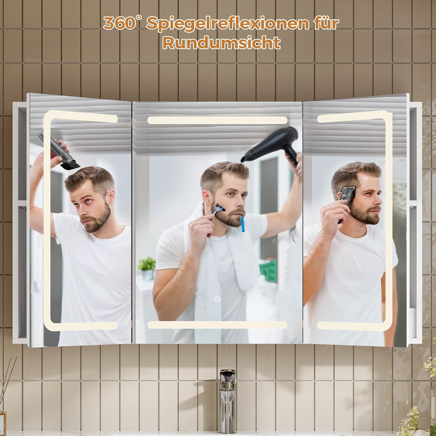 Thumbnail 5 de mojiasion Spiegelschrank Bad 100 cm breit mit LED-Beleuchtung, Steckdose & 3 Farbtemperaturen – Touch-Sensor, 60×100×16 cm