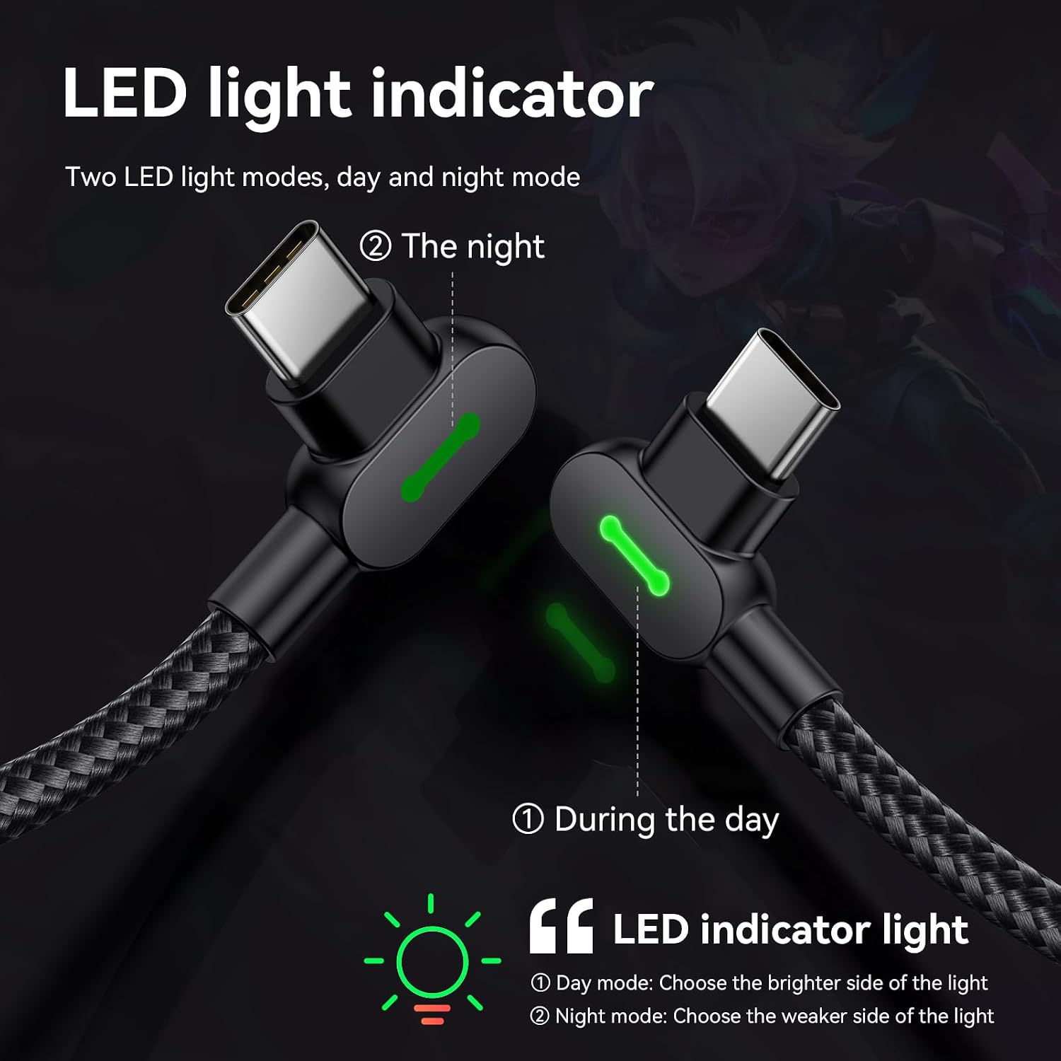 Detalle de mcdodo 6FT USB-A to USB-C Cable with 90 Degree Right Angle and LED Indicator (1.8m)