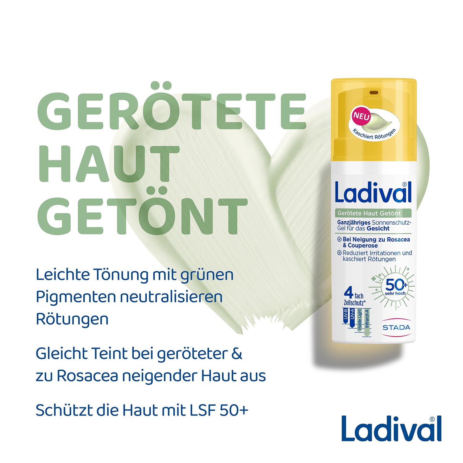 Detalle de Ladival Gerötete Haut Getöntes Sonnenschutz-Gel Gesicht LSF 50+ – CC Cream zur Rosacea-Korrektur
