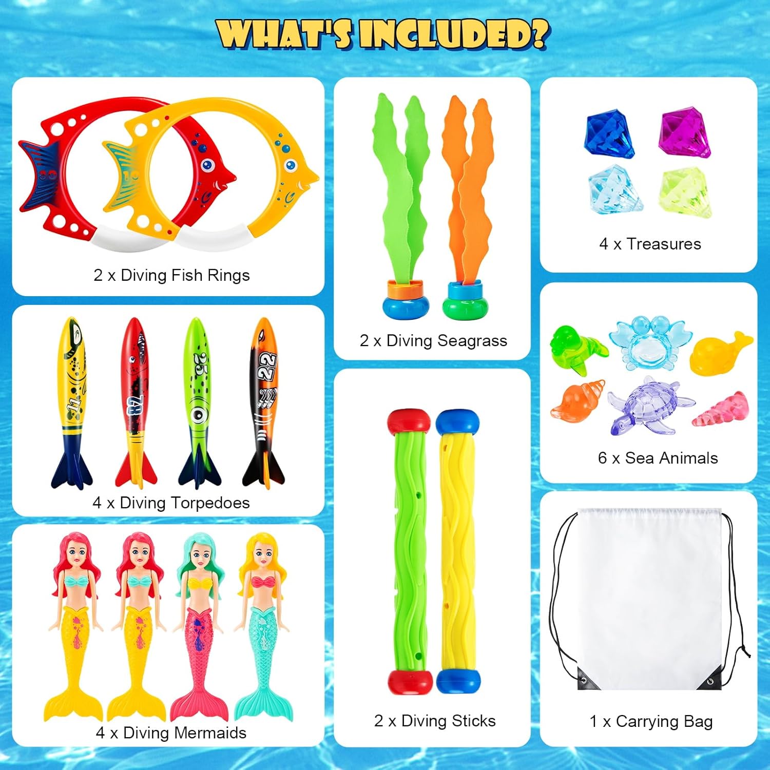 Thumbnail 1 de Vinitoy Tauchspielzeug-Set (24-teilig) mit Tauchringen, Meerjungfrauen & Edelsteinen für Kinder ab 5 Jahren inkl. Tragetasche