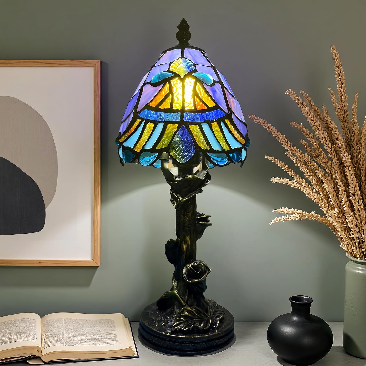 Thumbnail 2 de Exporify Small Tiffany Lamp: Blue Stained Glass Table Lamp with Included LED Bulb