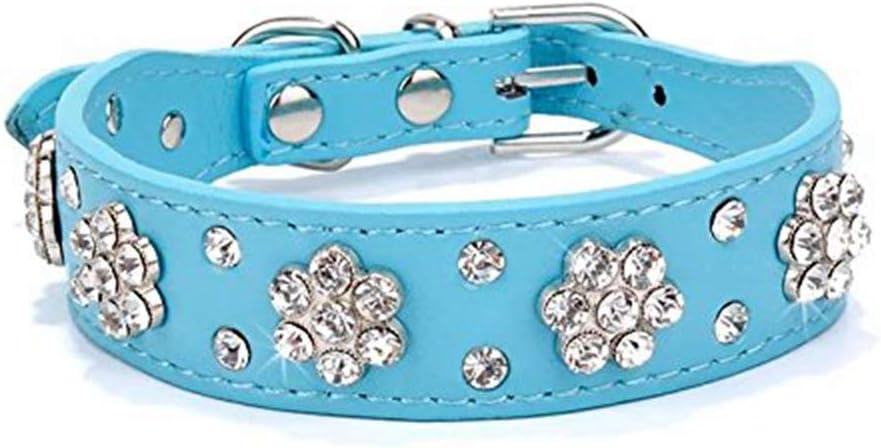 Thumbnail 5 de haoyueer Rhinestone Dog & Cat Collar (Green, Flower design) – PU leather, adjustable sizes