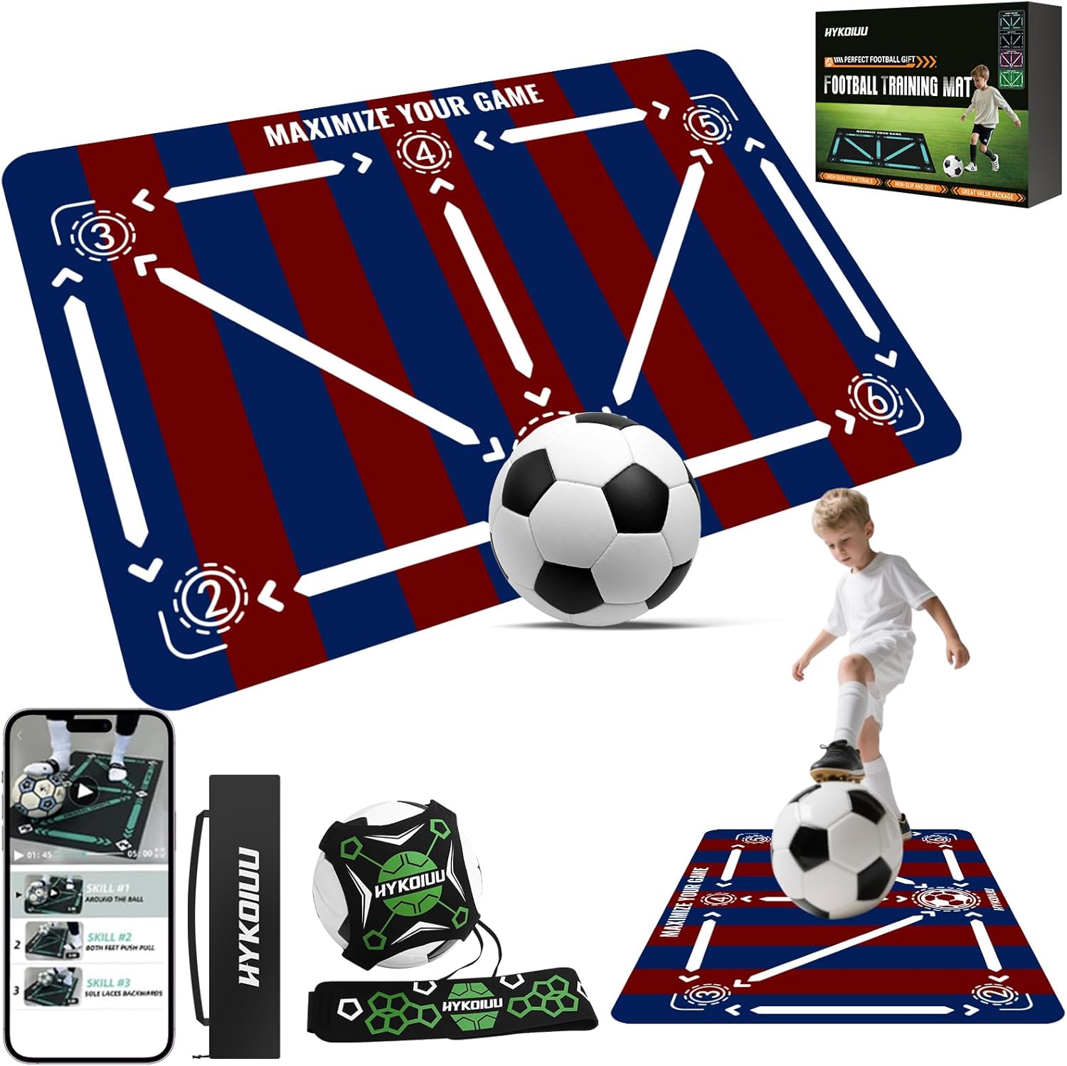 Detalle de Tappeto Calcio Allenamento con Soccer Bungee Trainer – kit completo 90 x 60 cm per agilità e controllo