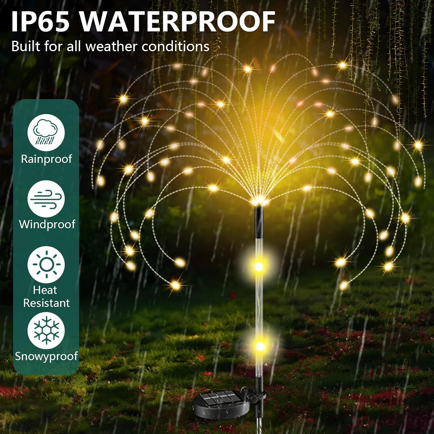 Detalle de Solarleuchten für Außen Garten (2 Stück) mit 122 LEDs und 2 Höhenoptionen 82/102 cm – IP65