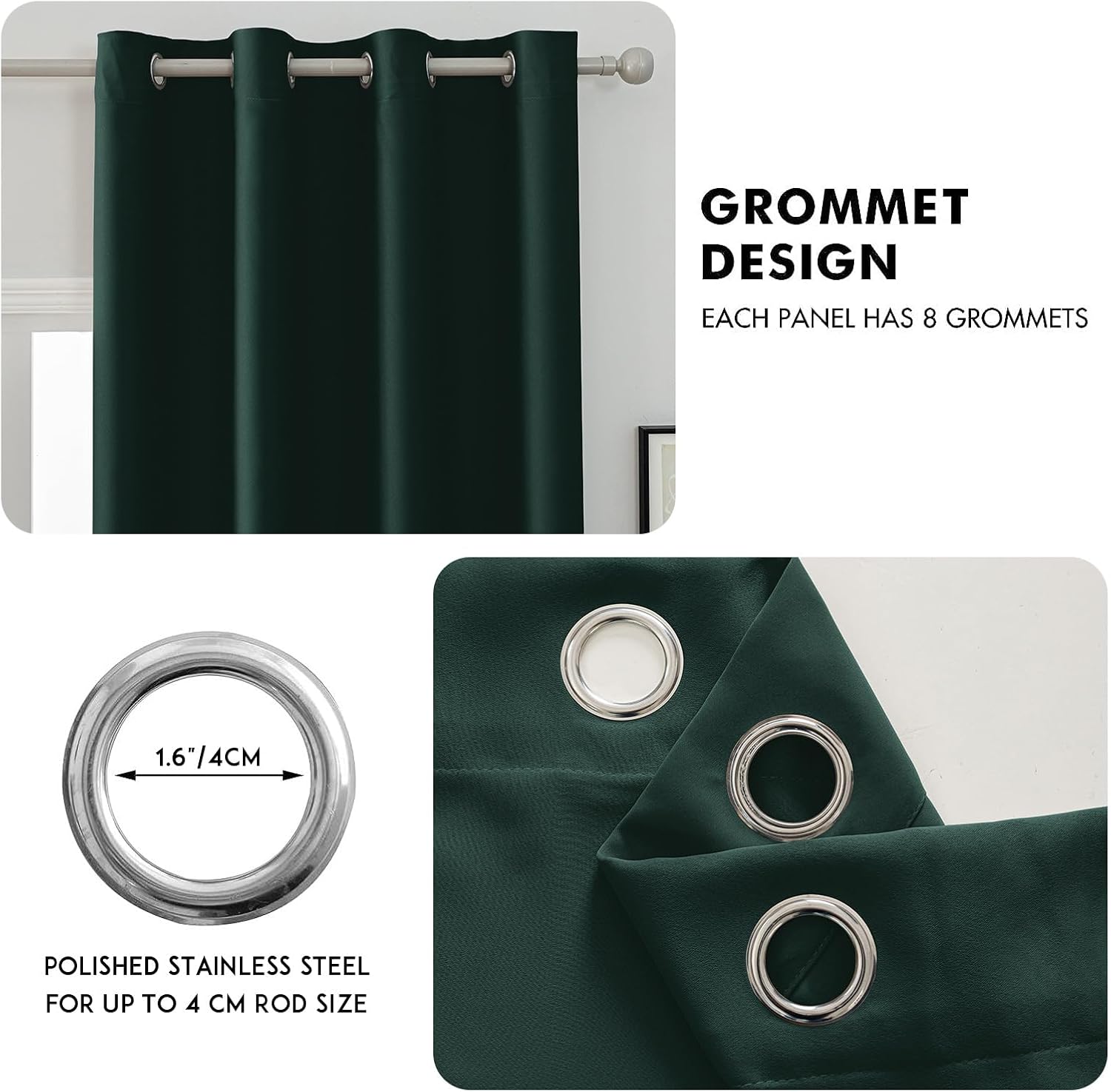 Detalle de Ystyle Rideau Occultant Lot de 2 – 140x240 cm, Imperméable Extérieur et Isolant Thermique, Anti Bruit, Vert