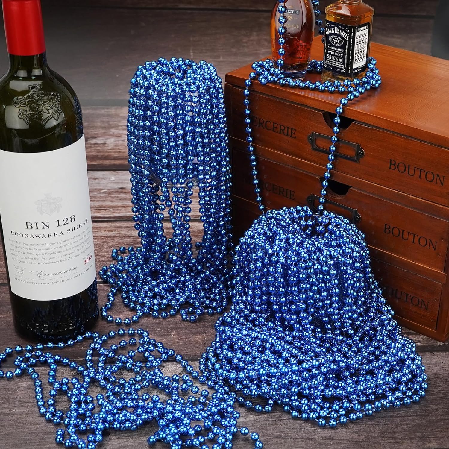 Thumbnail 2 de YAXINRUI 72-Piece Blue Bead Necklace Set (33-Inch Mardi Gras Beads)
