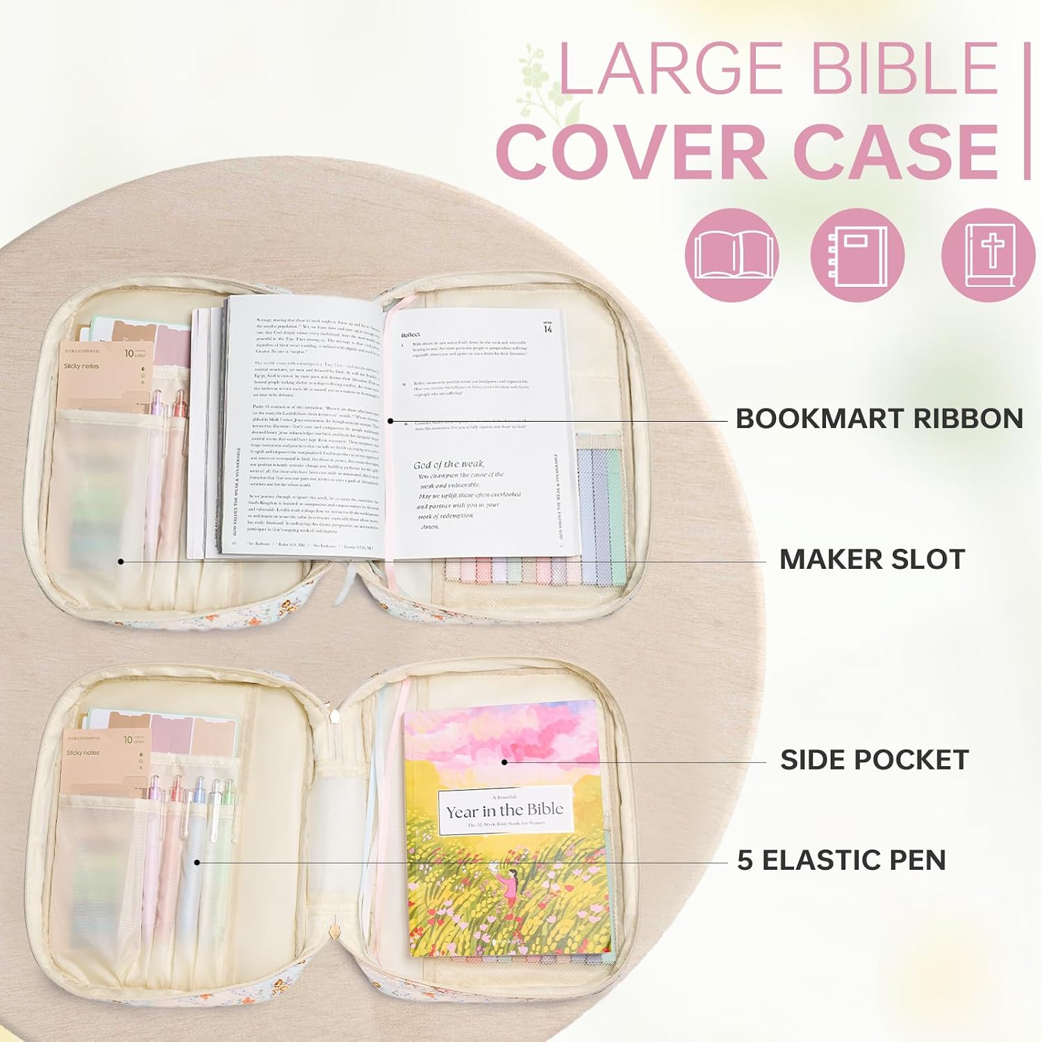 Detalle de YKFLY Quilted Bible Cover Case, Floral Cotton Carrying Bag with Zipper
