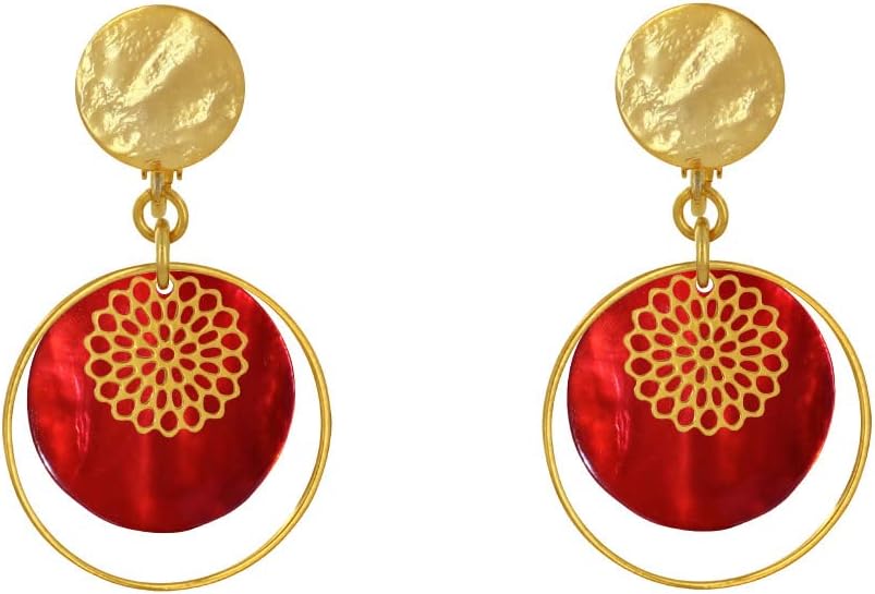 Thumbnail 1 de LES POULETTES BIJOUX Orecchini Clip dorati con cerchio e pastiglia di madreperla