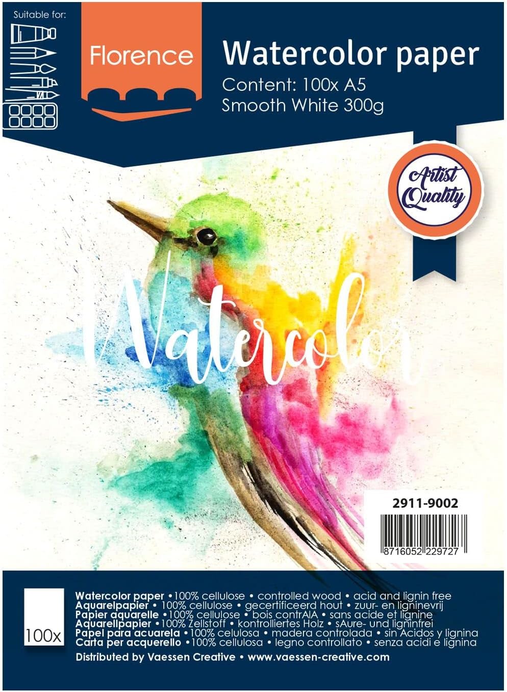 Thumbnail 3 de Carta per Acquerello Florence Liscia 100x - Blocco A4 300 g/m², Bianco