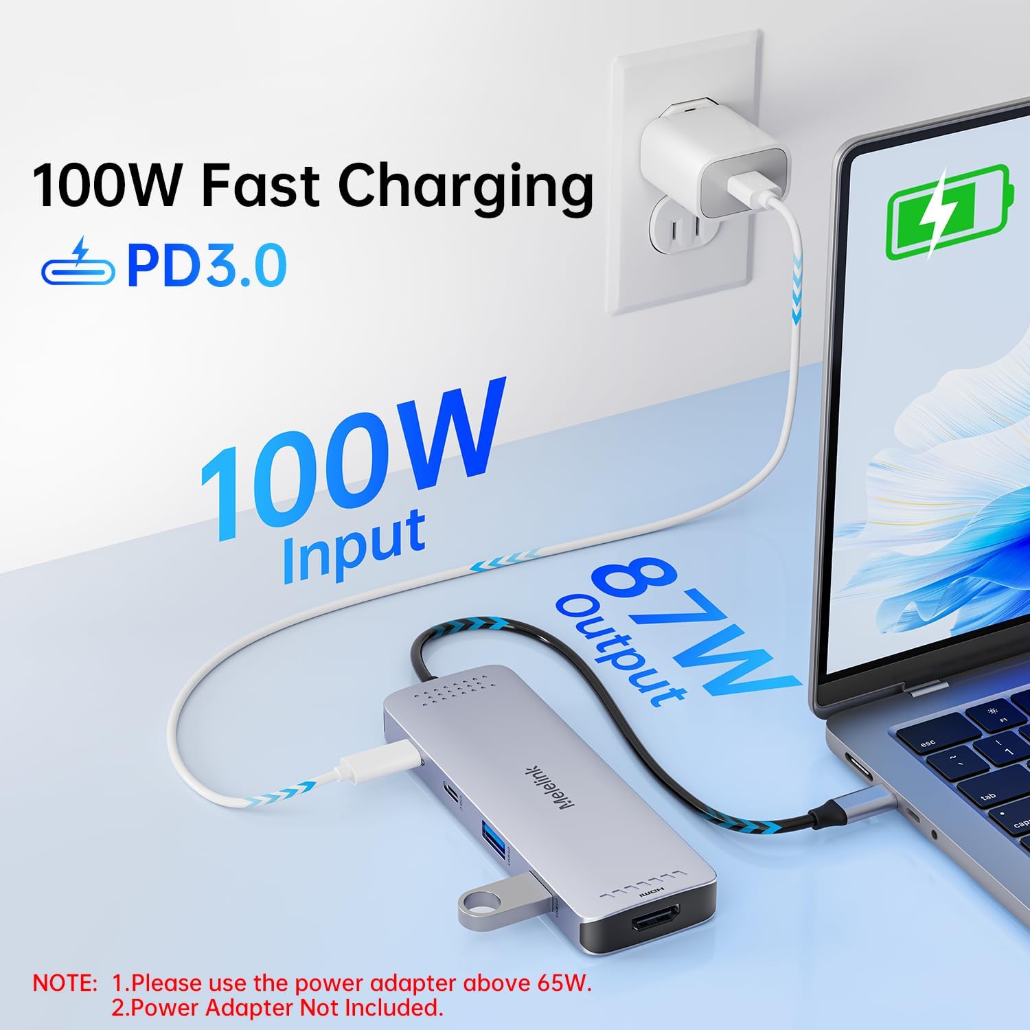 Detalle de Melelink 10-in-1 USB-C Hub with 4K@60Hz HDMI, 100W PD, SD/TF and 6 USB ports