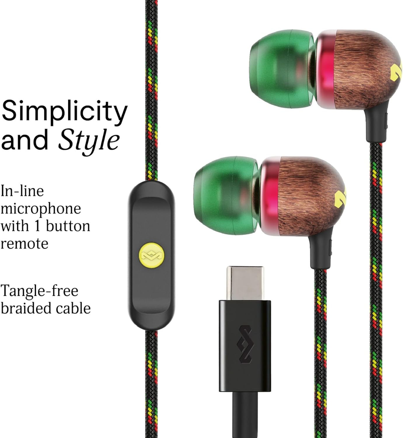 Thumbnail 1 de Marley House of Smile Jamaica USB‑C kabelgebundene In-Ear-Kopfhörer mit Mikrofon (9,2‑mm-Treiber) – Rasta