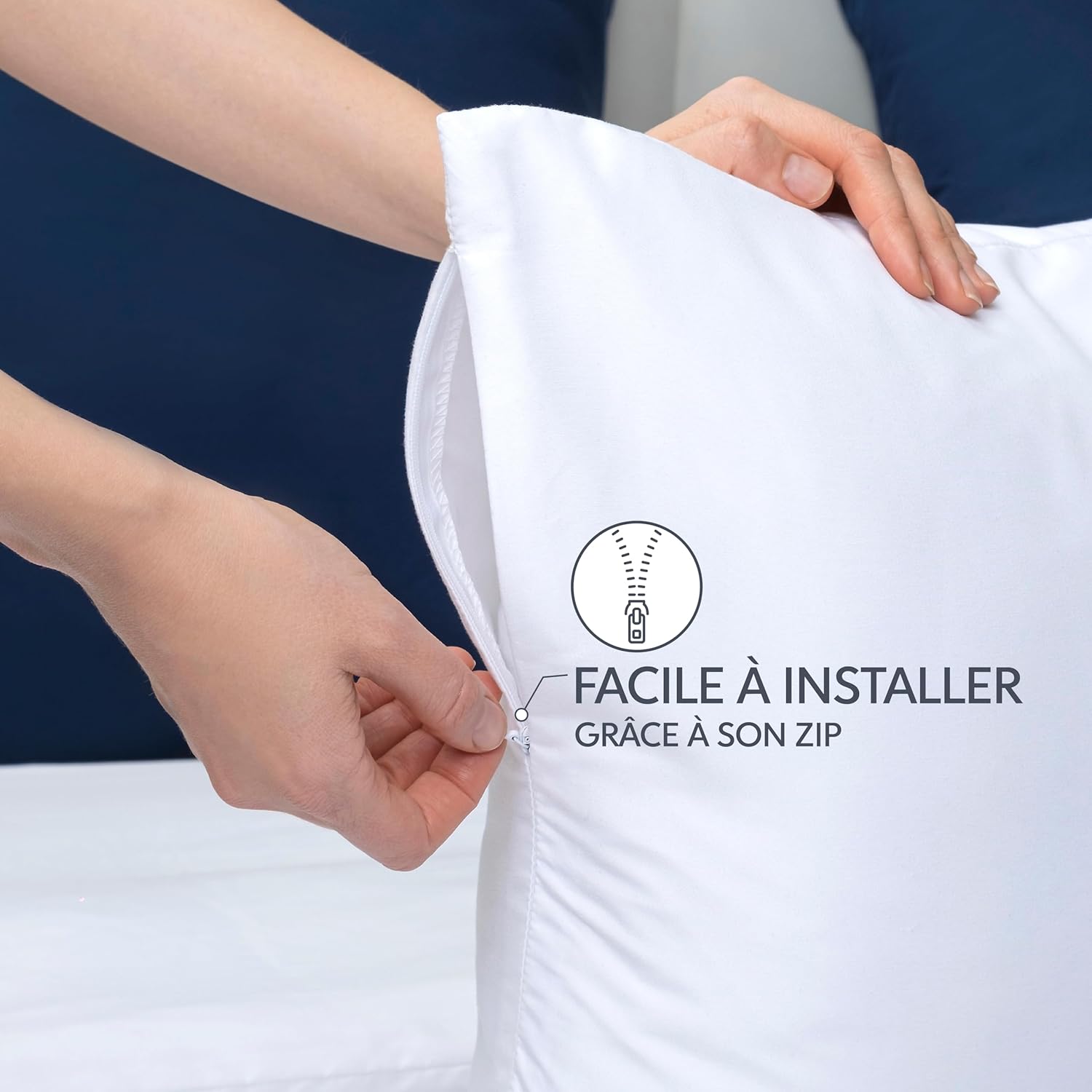 Thumbnail 4 de Dreamzie Taie d’oreiller 50 x 70 cm – lot de 2 housses en microfibre brossée bleu foncé, fermeture éclair Oeko-Tex