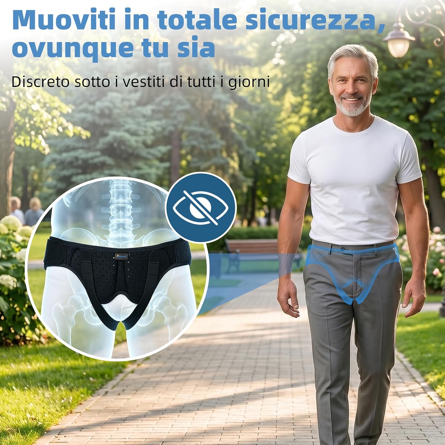 Detalle 2 de Tenbon Cintura per ernia XL con cuscinetti rimovibili: supporto discreto e regolabile per uomo e donna