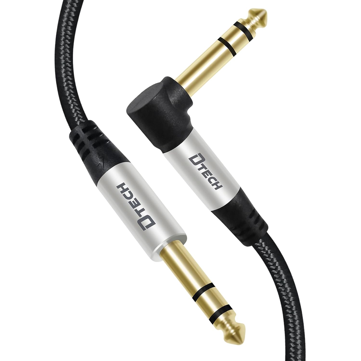 Detalle 1 de DTECH KJ-2964-1.5M 1/4" TRS Instrument Cable, Right-Angle to Straight, Braided