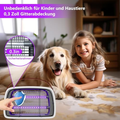 Detalle 2 de WUEAOA Insektenvernichter elektrisch mit 2×6W UVA LEDs, IPX4, 3800V – Wandmontage, chemiefrei
