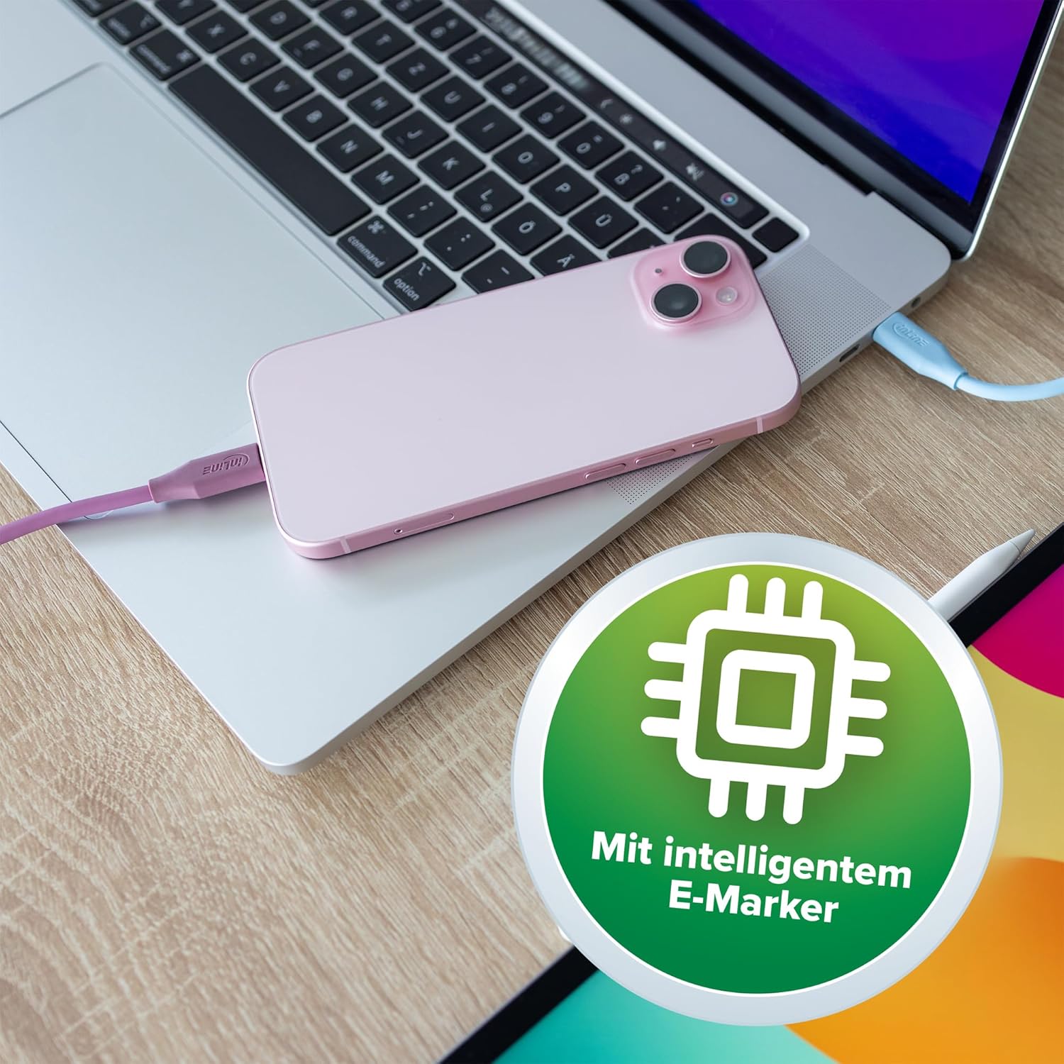 Thumbnail 6 de InLine Colour your Charge USB‑C Kabel 100W (PD) – Silikon, beidseitig USB‑C, 2 m, Wild Berry (35892P)