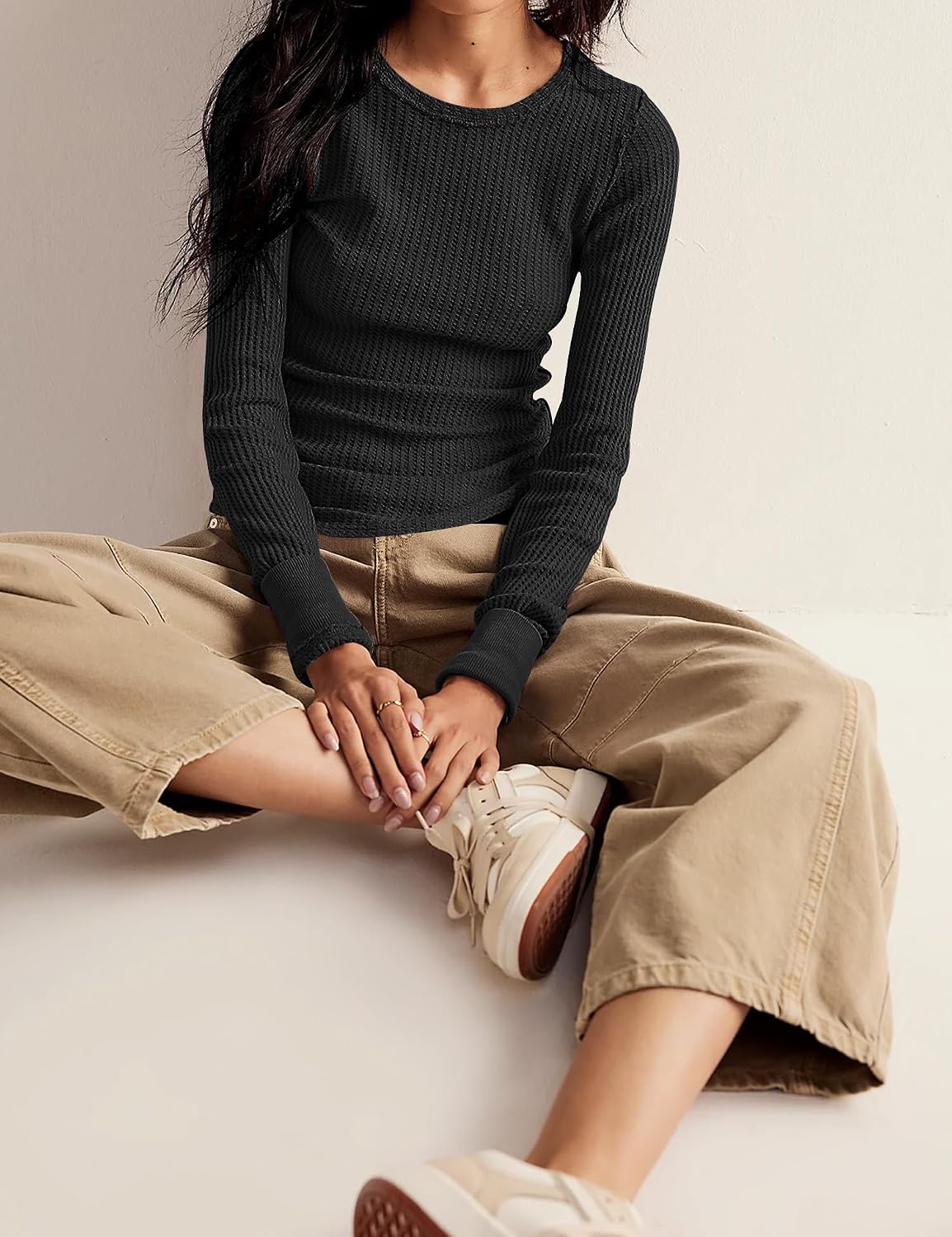 Detalle de morhuduck Women's Waffle-Knit Top in Cotton