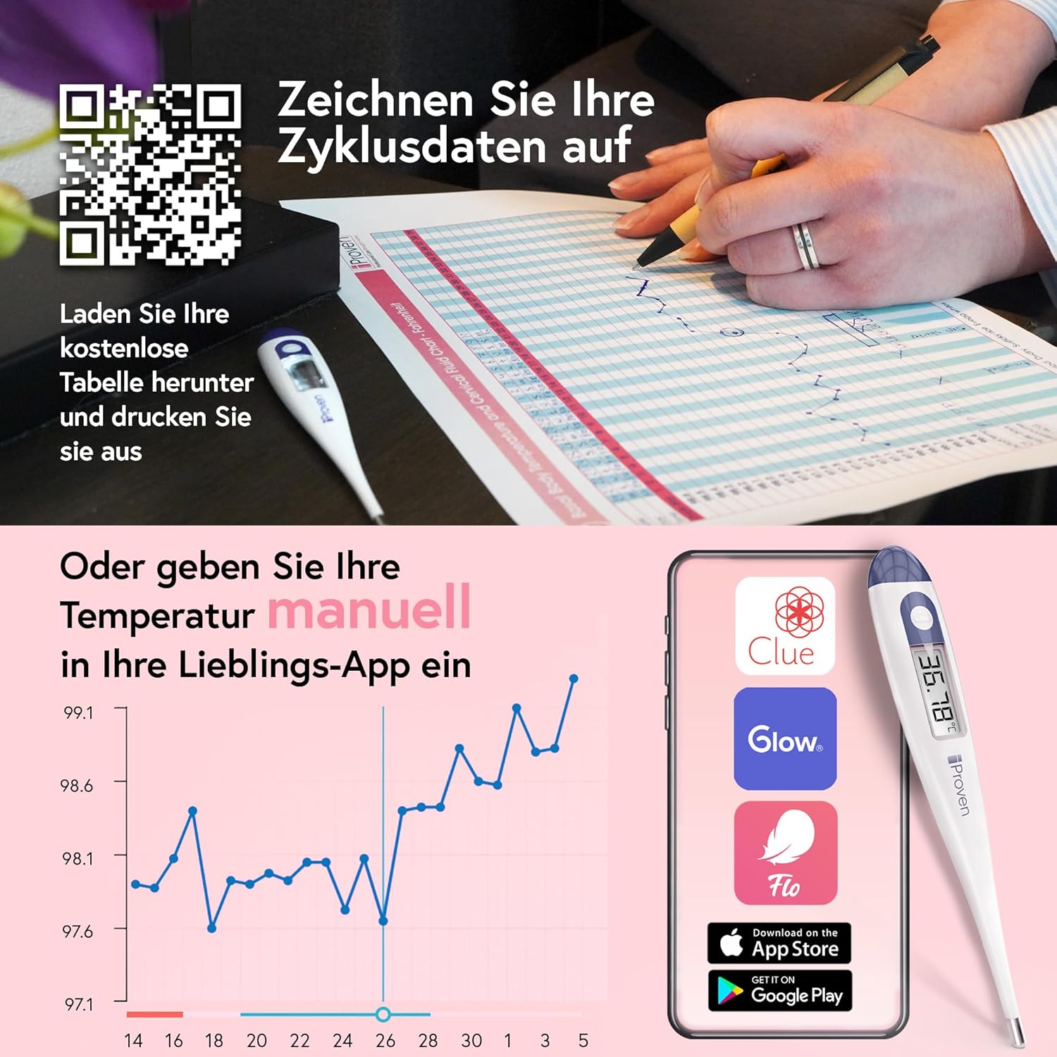 Thumbnail 5 de iProvèn Ovulationsthermometer Dual-Dezimal: Basalthermometer für präzise BBT-Auswertung