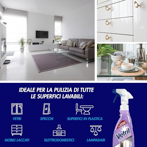 Detalle de Vetril Detergente Spray Vetri e Superfici con Antipolvere – 650 ml x 4