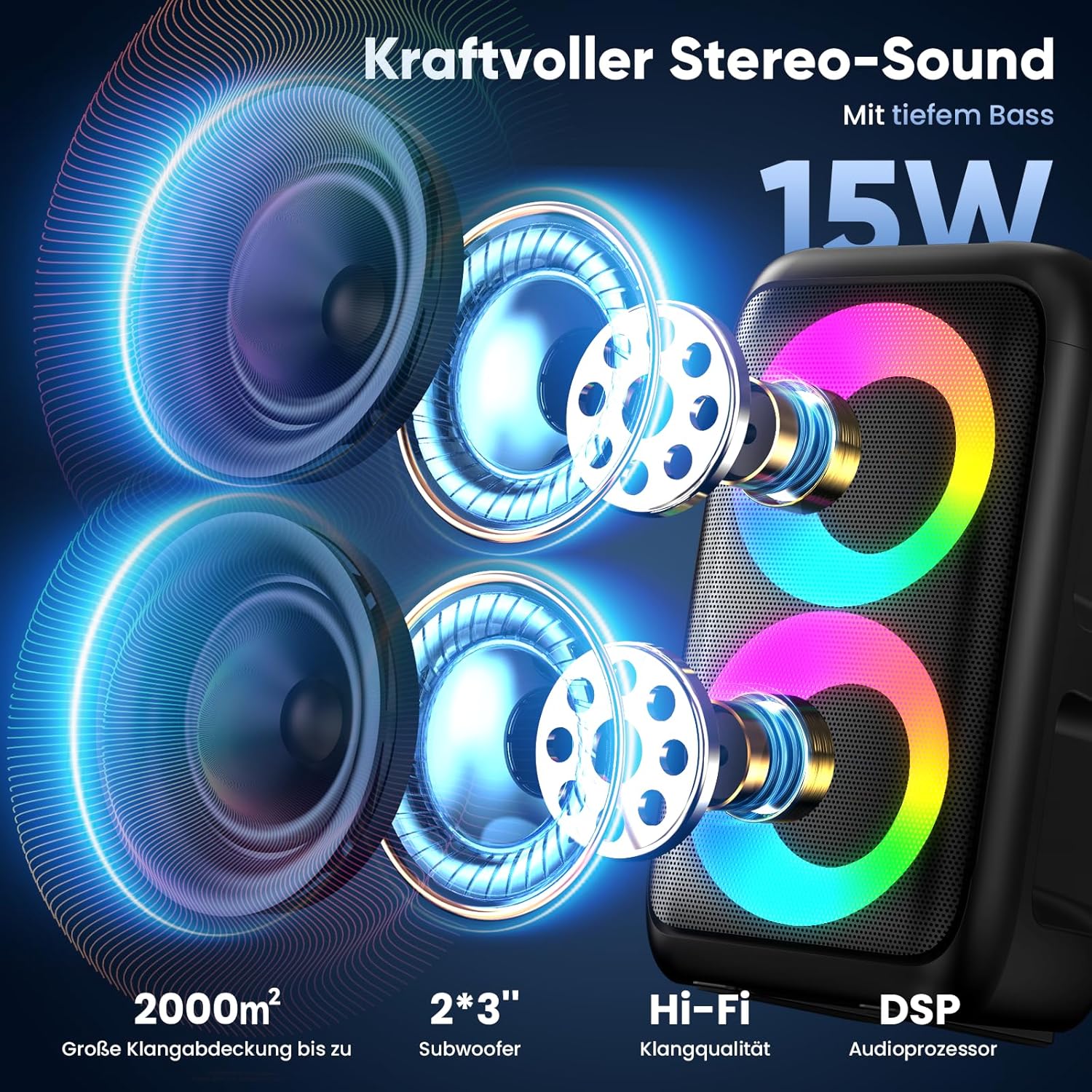Thumbnail 2 de Partybox Bluetooth Party Lautsprecher mit 2 kabellosen Mikrofonen – 3-in-1 Karaoke-Box für Zuhause und Unterwegs