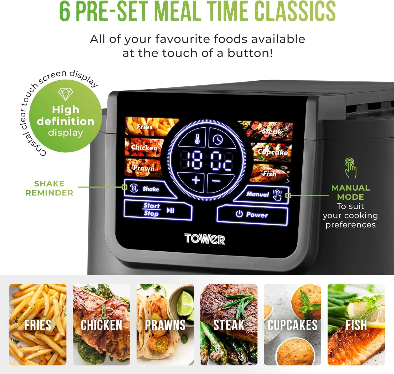 Detalle 2 de Tower 8L AIRX AI Air Fryer with VORTX Technology (T17158) – 8L, 1500W, Grey