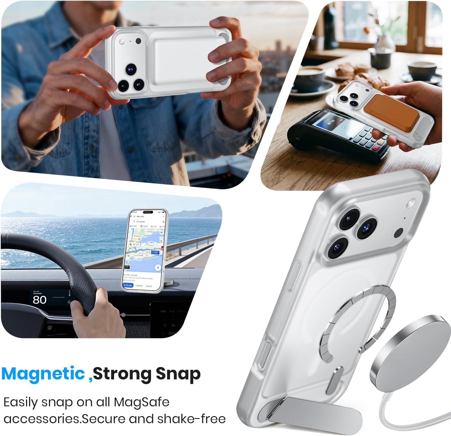 Detalle de Hoerrye Magnetic Case for iPhone 17 Pro Max with Built-in Stand and MagSafe Compatibility