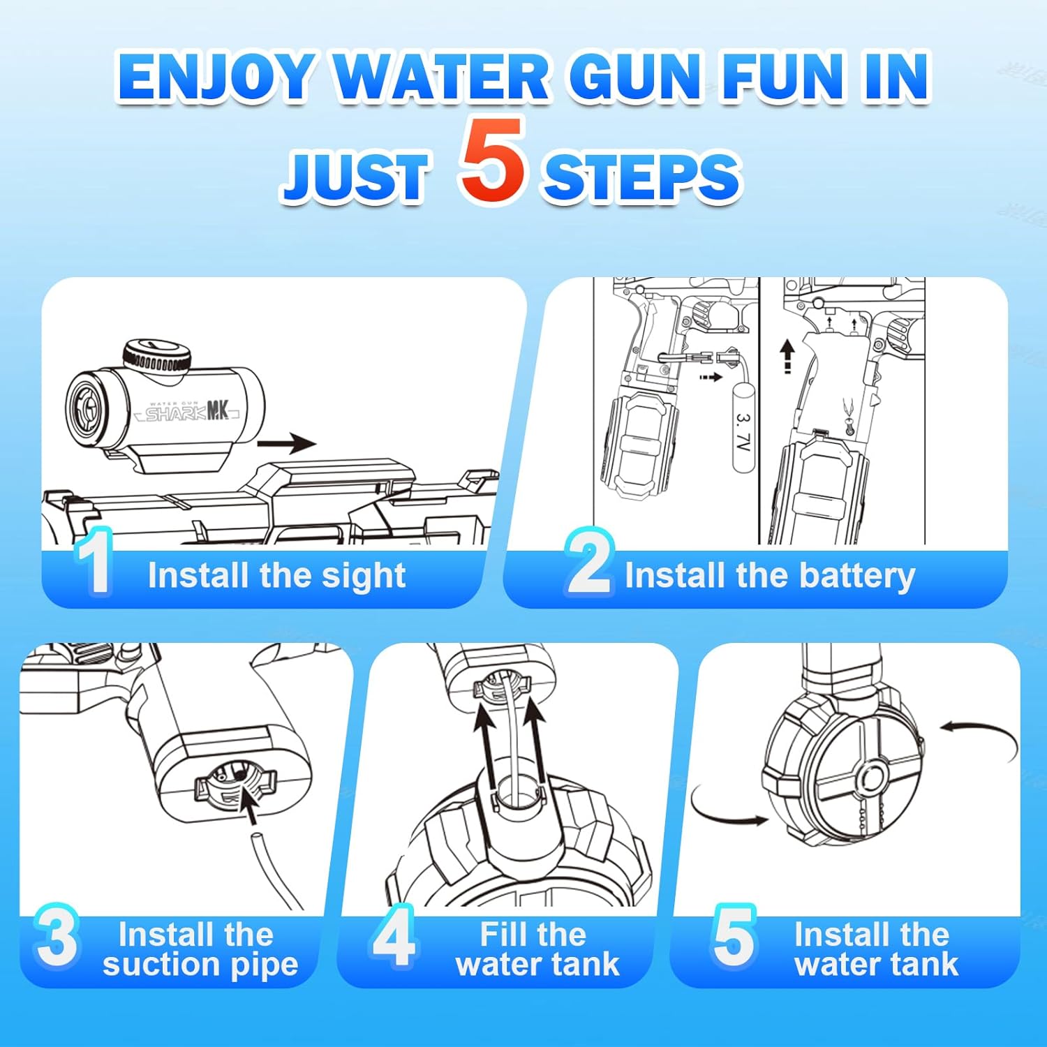Thumbnail 6 de UROINT Electric Water Gun for Kids – Transparent, Long-Range Blaster with LED Light