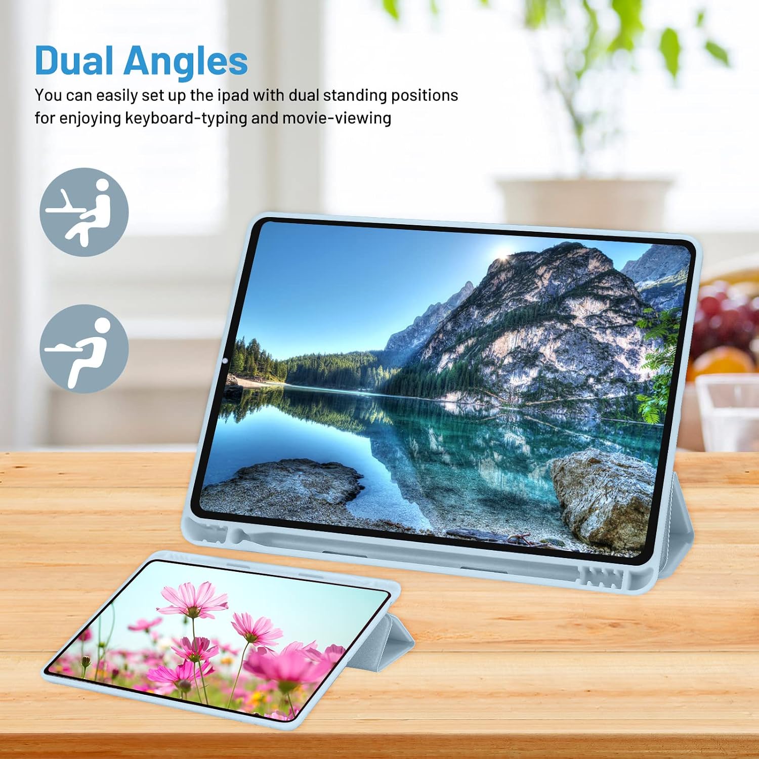 Detalle 2 de Sky Blue Premium PU Leather Case with Pencil Holder for iPad 9th/8th/7th Gen (10.2 inch)