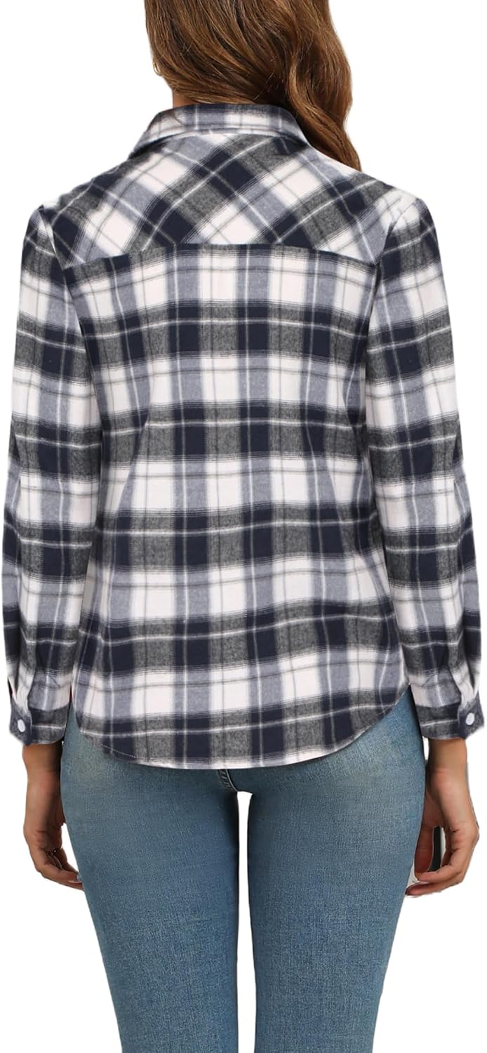 Detalle de Zeagoo Chemise Femme à Carreaux à Manches Longues – Chemisier chic à col en V