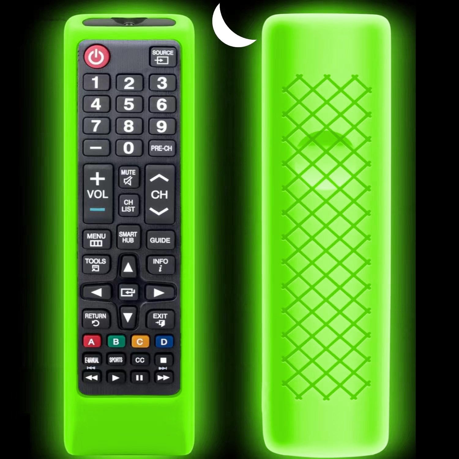 Detalle 2 de 2-Pack Remote Cover Case for Samsung TV Remotes – Glow in the Dark Silicone Sleeve with Lanyard
