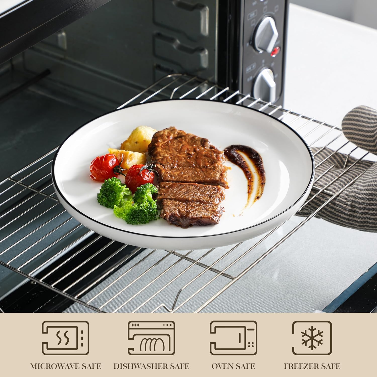 Thumbnail 3 de MALACASA LUNA 24-Piece Modern Porcelain Dinnerware Set (Plates and Bowls) for 6