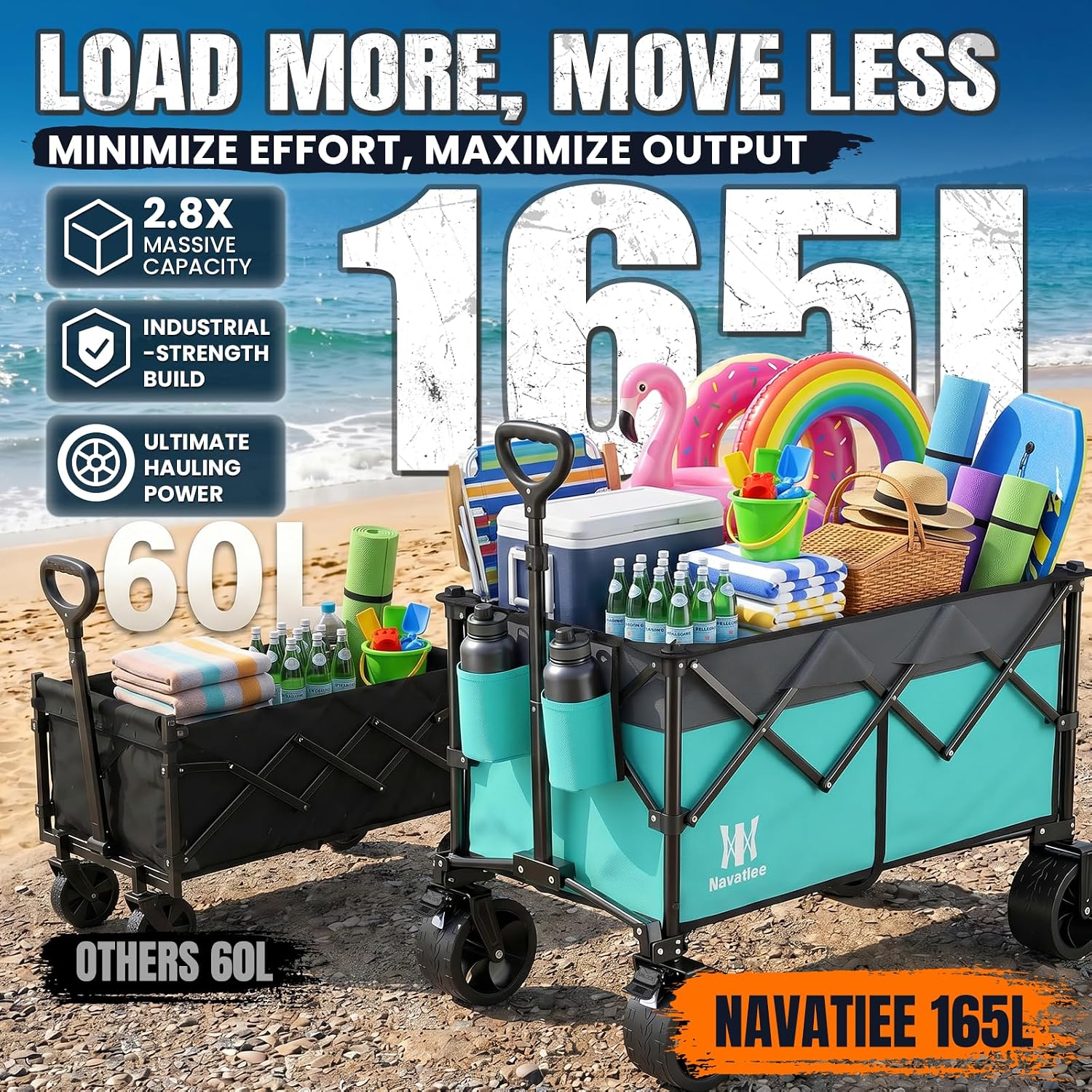 Detalle 2 de Navatiee 165L Folding Wagon, 330 lb Capacity, All-Terrain Wheels & Brakes