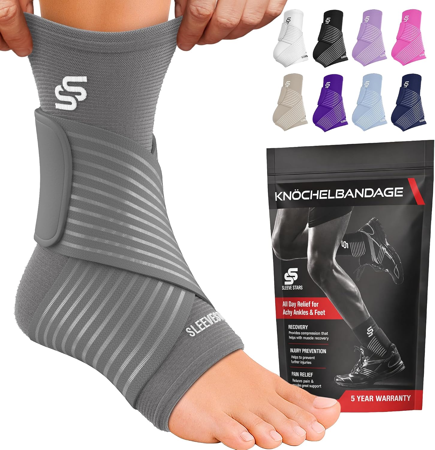 Detalle de Sleeve Stars Sprunggelenkbandage – verstellbare Knöchelbandage gegen Plantarfasziitis, Achillessehnenentzündung und Fußbeschwerden