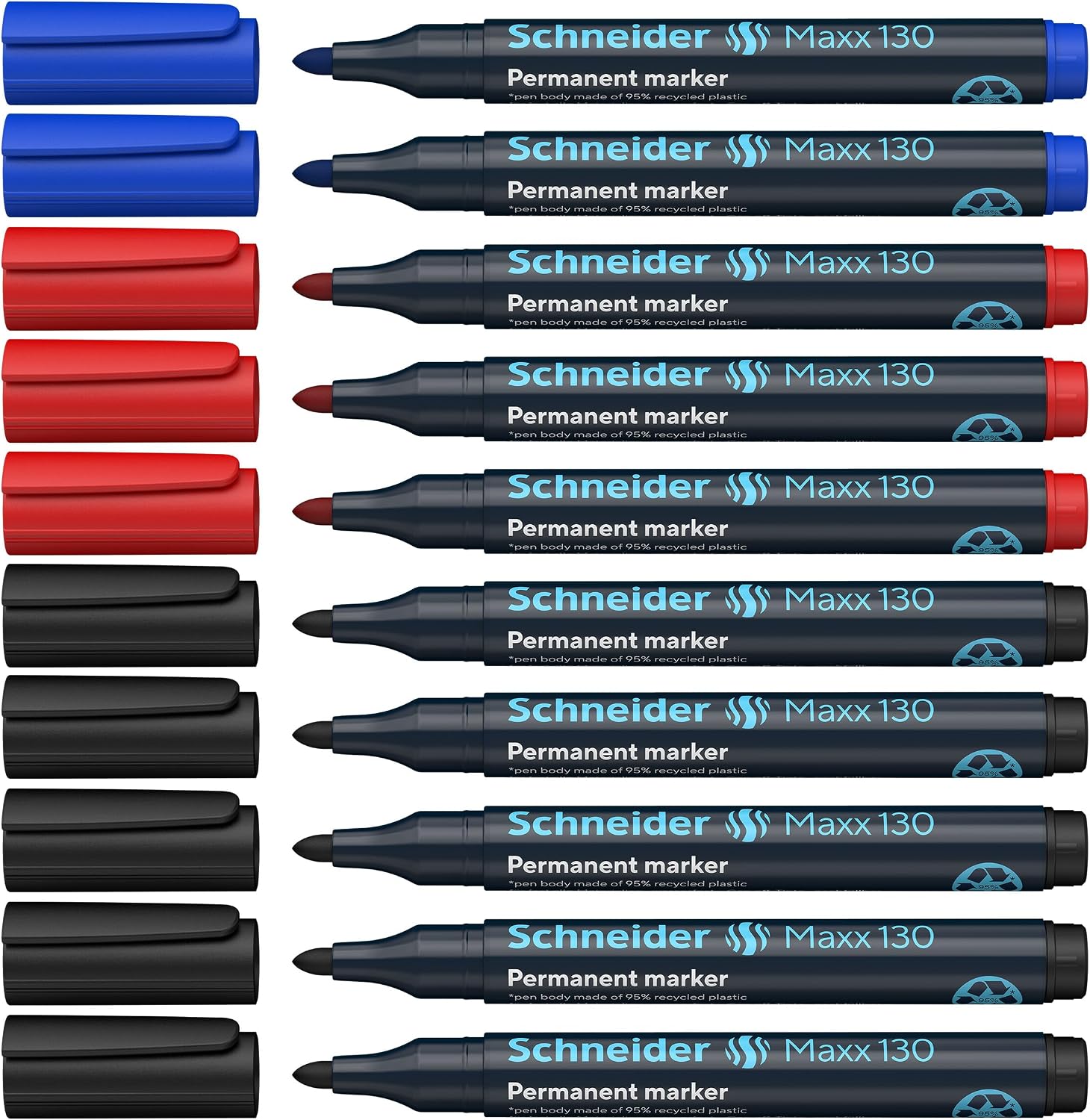 Detalle de Schneider Maxx 130 permanent märkpenna, rund spets, 1–3 mm, påfyllningsbar, 10 färger