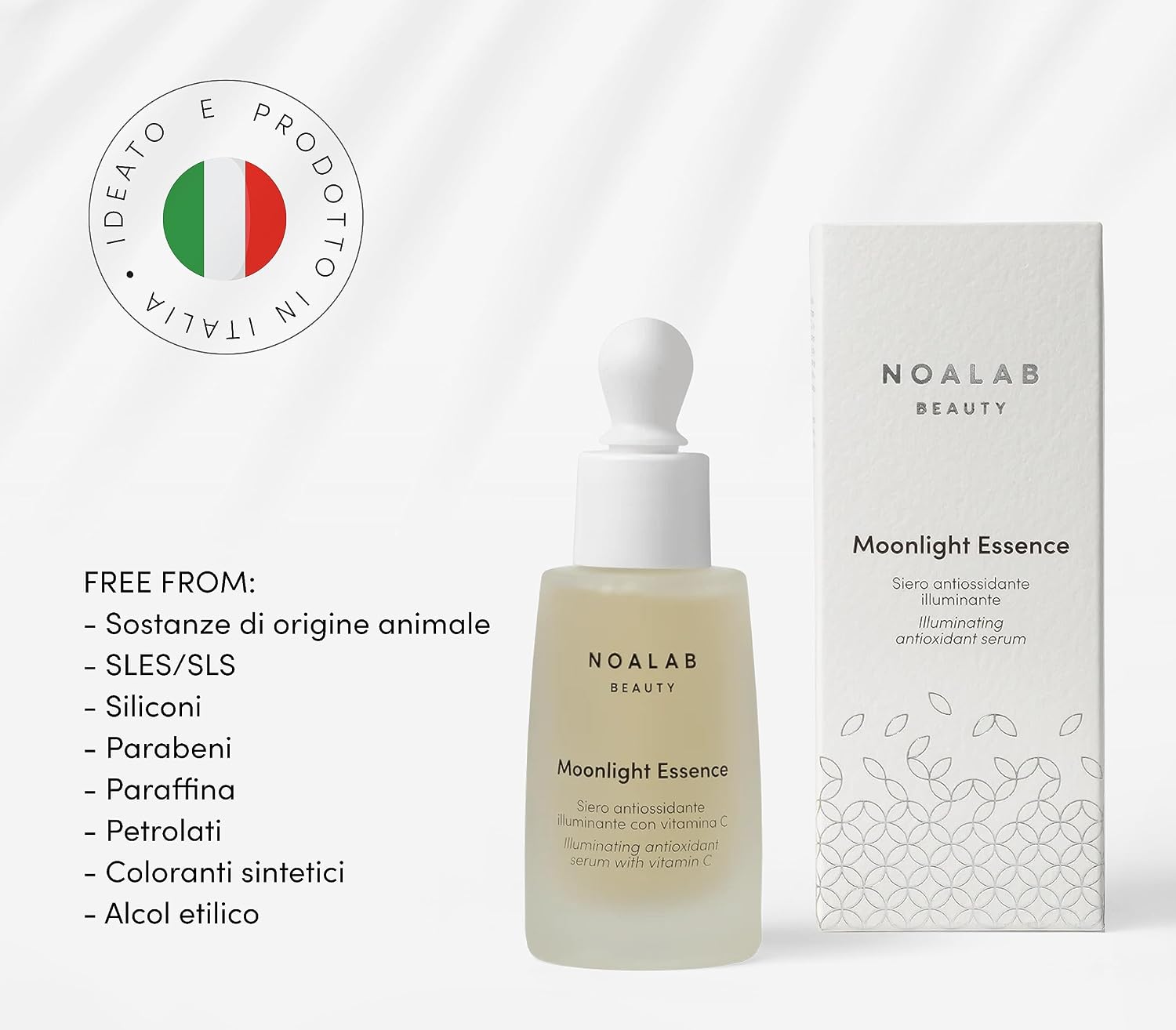 Detalle 2 de Moonlight Essence Siero Viso Vitamina C 10% Stabilizzata – illuminante, anti-age e anti-miacchie, Made in Italy