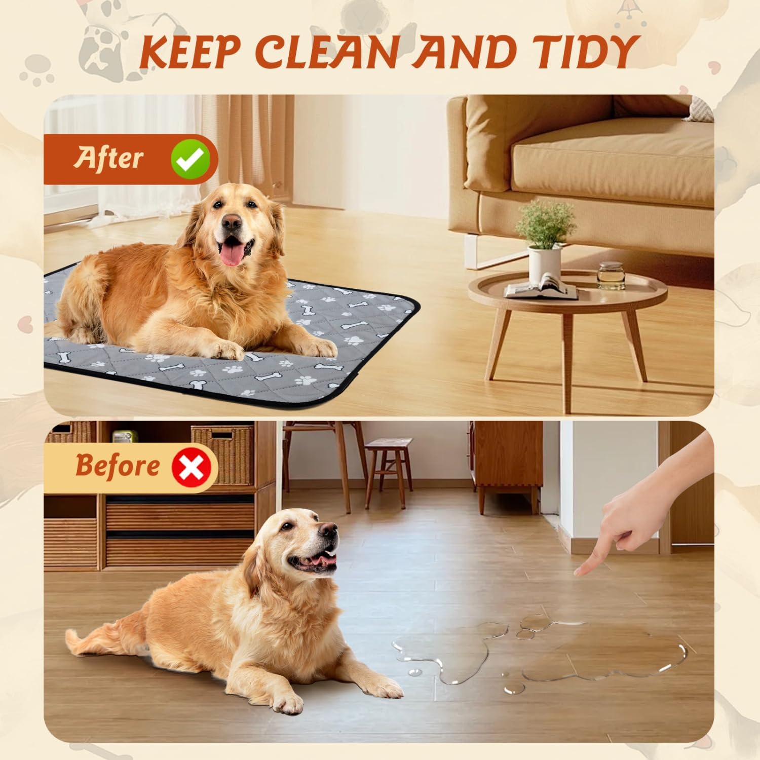 Detalle 2 de Nobleza 2 Pezzi Tappetini Lavabili per Cani 60x45 cm – Assorbenti, Riutilizzabili, Igienici e Antiscivolo