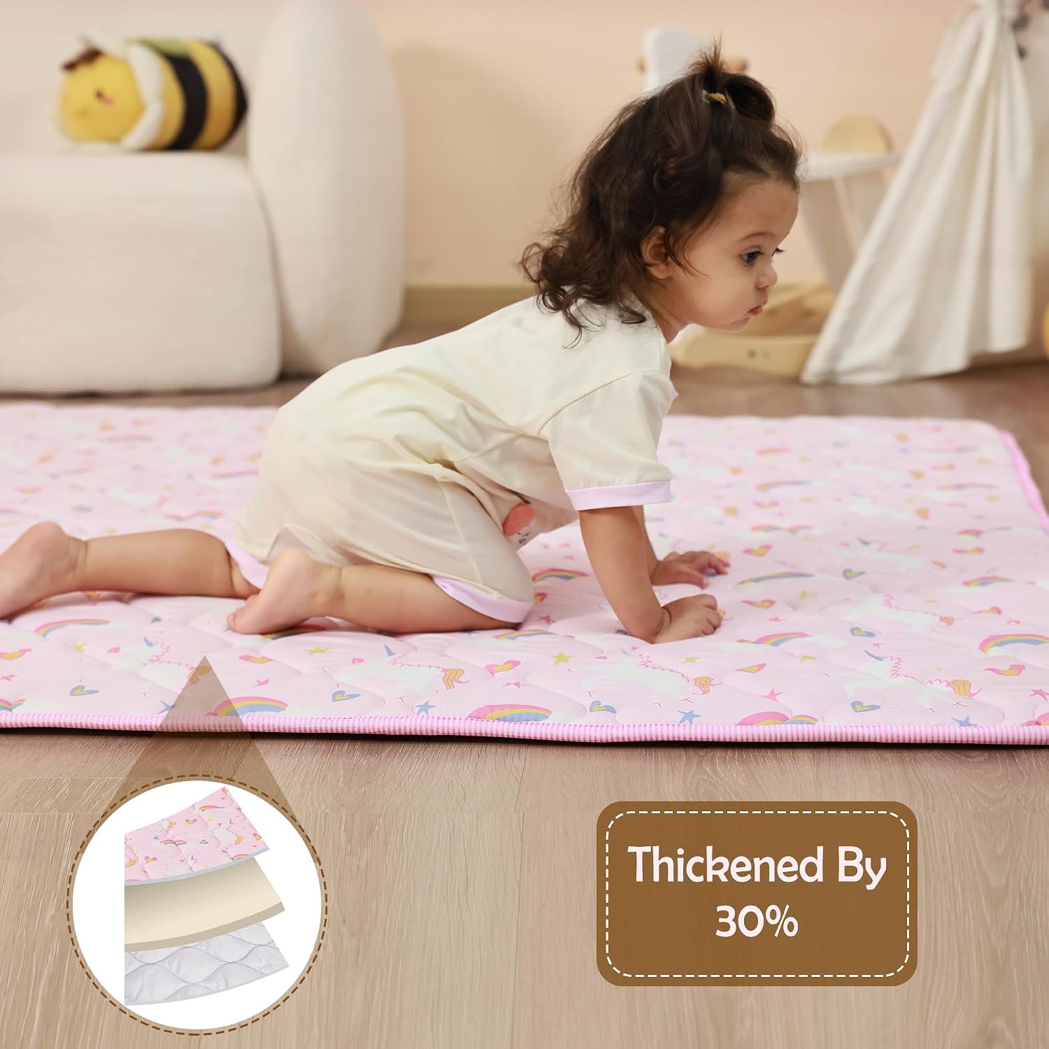 Detalle 2 de Viviland 50" x 50" Baby Play Mat, Thick, Non-Slip, Machine-Washable, Pink Unicorn