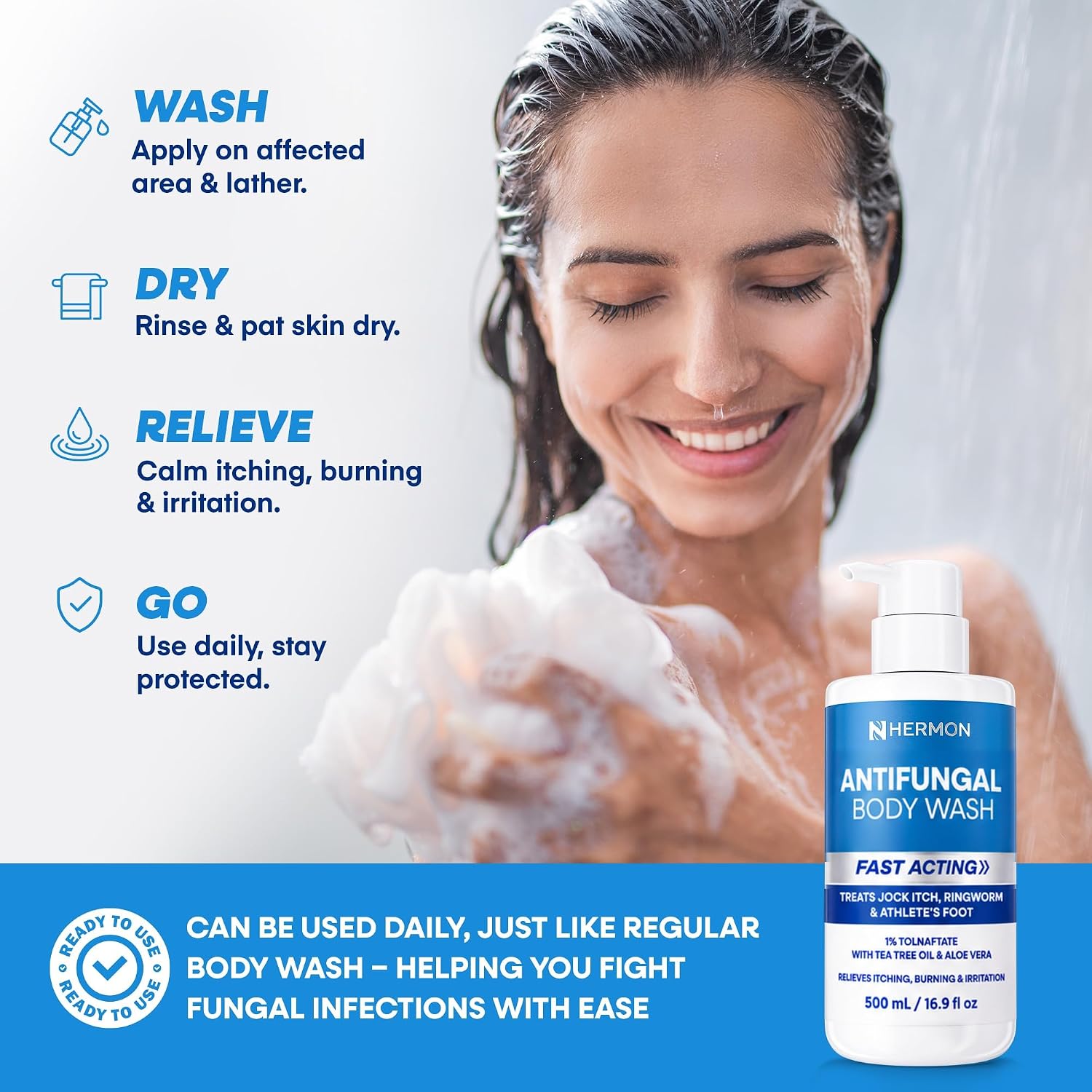 Detalle 2 de Hermon Extra Strength Antifungal Body Wash with 1% Tolnaftate and Tea Tree Oil