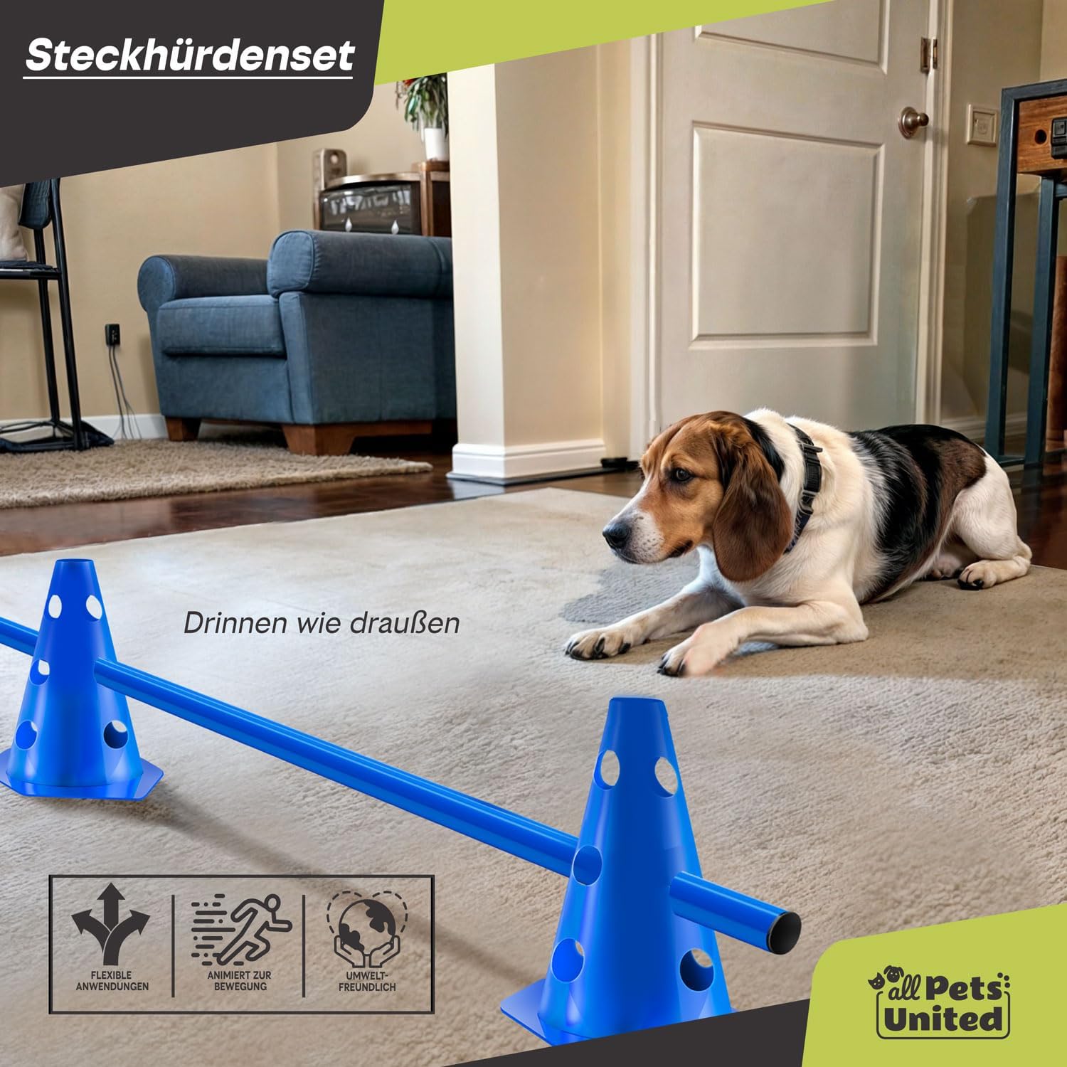 Detalle de all Pets United® Steckhürden-Set für Hunde (Agility Trainingszubehör) – 4 Sets mit Stange und Hütchen