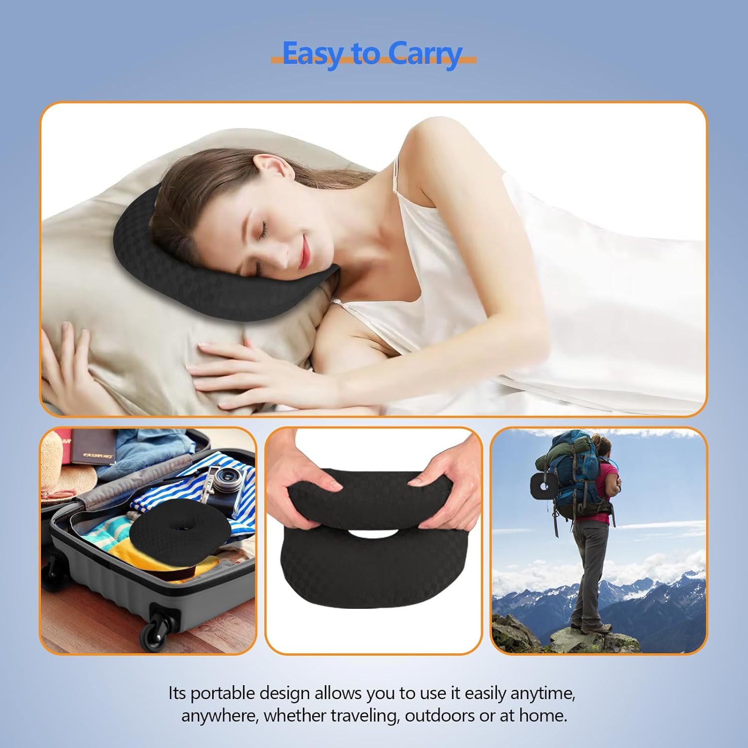 Detalle 2 de Babyezz Ear Piercing Pillow for Side Sleepers (Black) – 9.8in Hollow Ear Hole Pillow