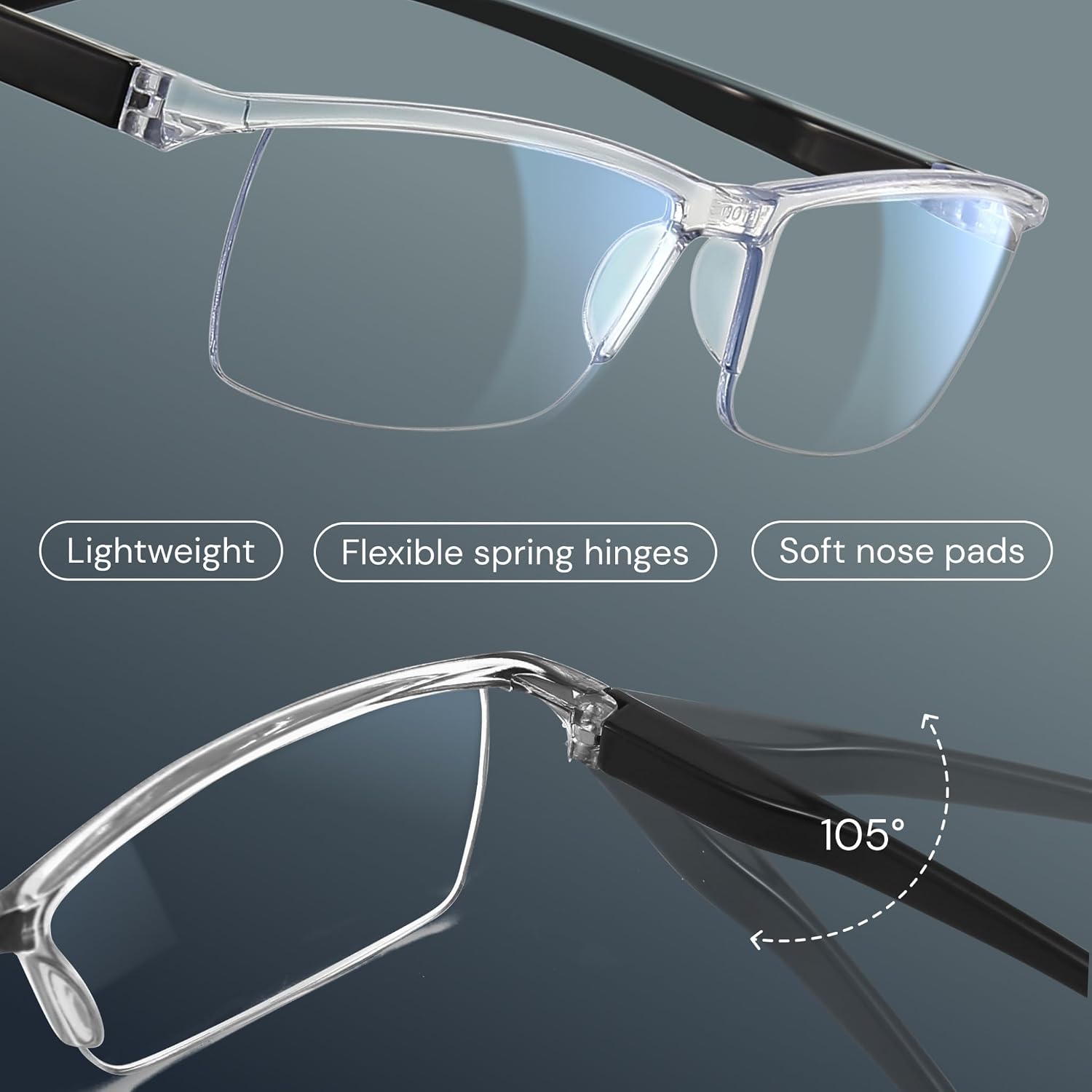 Detalle de Gaoye +3.0 Reading Glasses for Men with TR90 Frames, Blue Light Filtering and UV Protection
