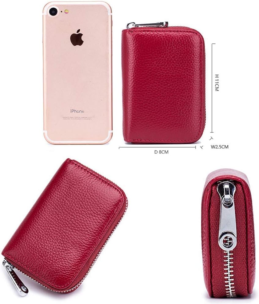 Detalle 1 de Meowoo RFID Blocking Genuine Leather Mini Card Wallet with Zipper