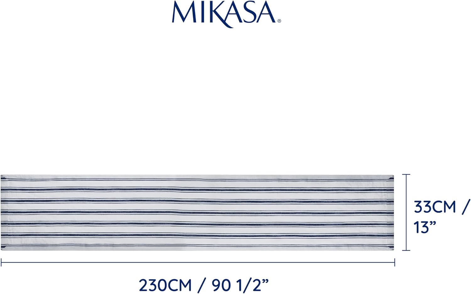 Detalle 2 de Mikasa Cotton and Linen Table Runner, 230 x 34cm, White with Navy Stripe